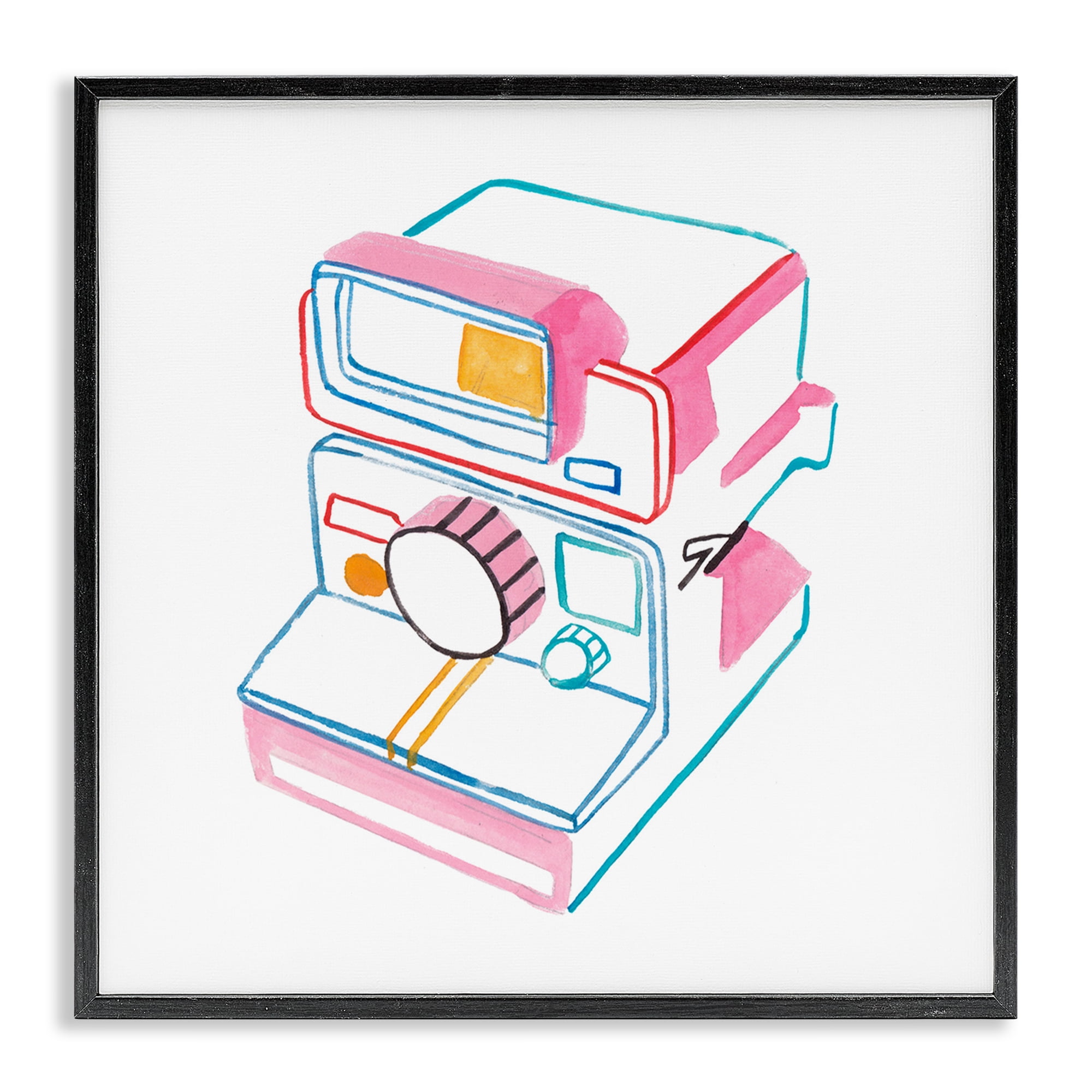 Stupell Industries Pastel Film Camera Novelty Painting Black Framed Art Print Wall Art, 24 x 24