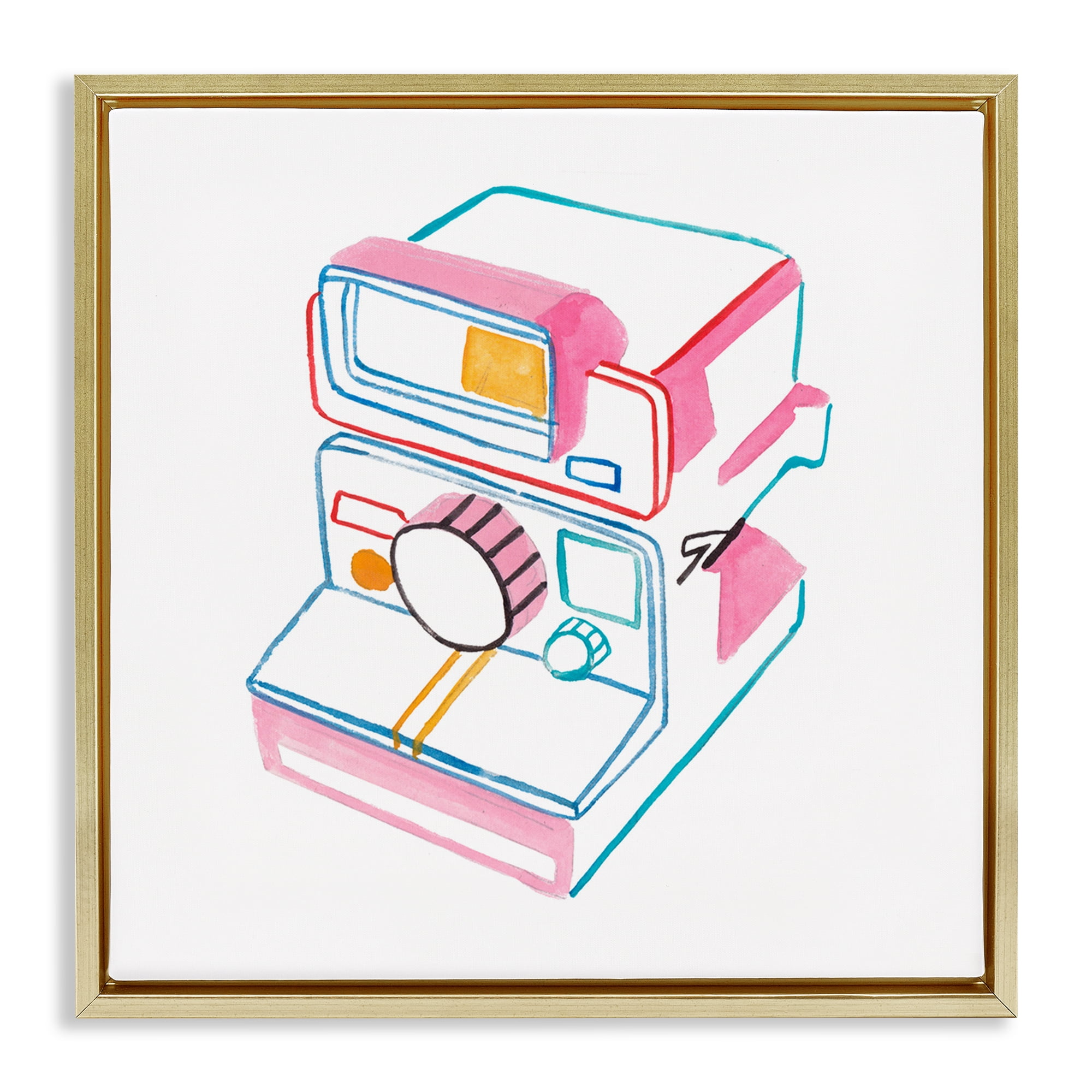 Stupell Industries Pastel Film Camera Novelty Painting Gold Floater Framed Art Print Wall Art, 18 x 18