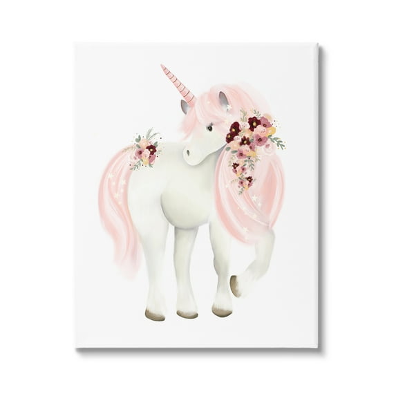 Stupell Industries Pastel Floral Unicorn Fairy Tales & Fantasy Painting Gallery Wrapped Canvas Art Print Wall Art, 36 x 48