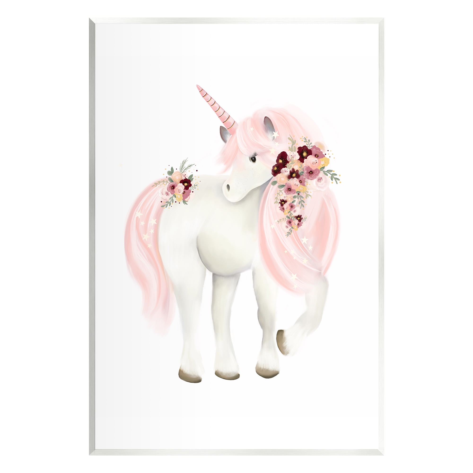 Stupell Industries Pastel Floral Unicorn Fairy Tales & Fantasy Painting Unframed Art Print Wall Art, 13 x 19