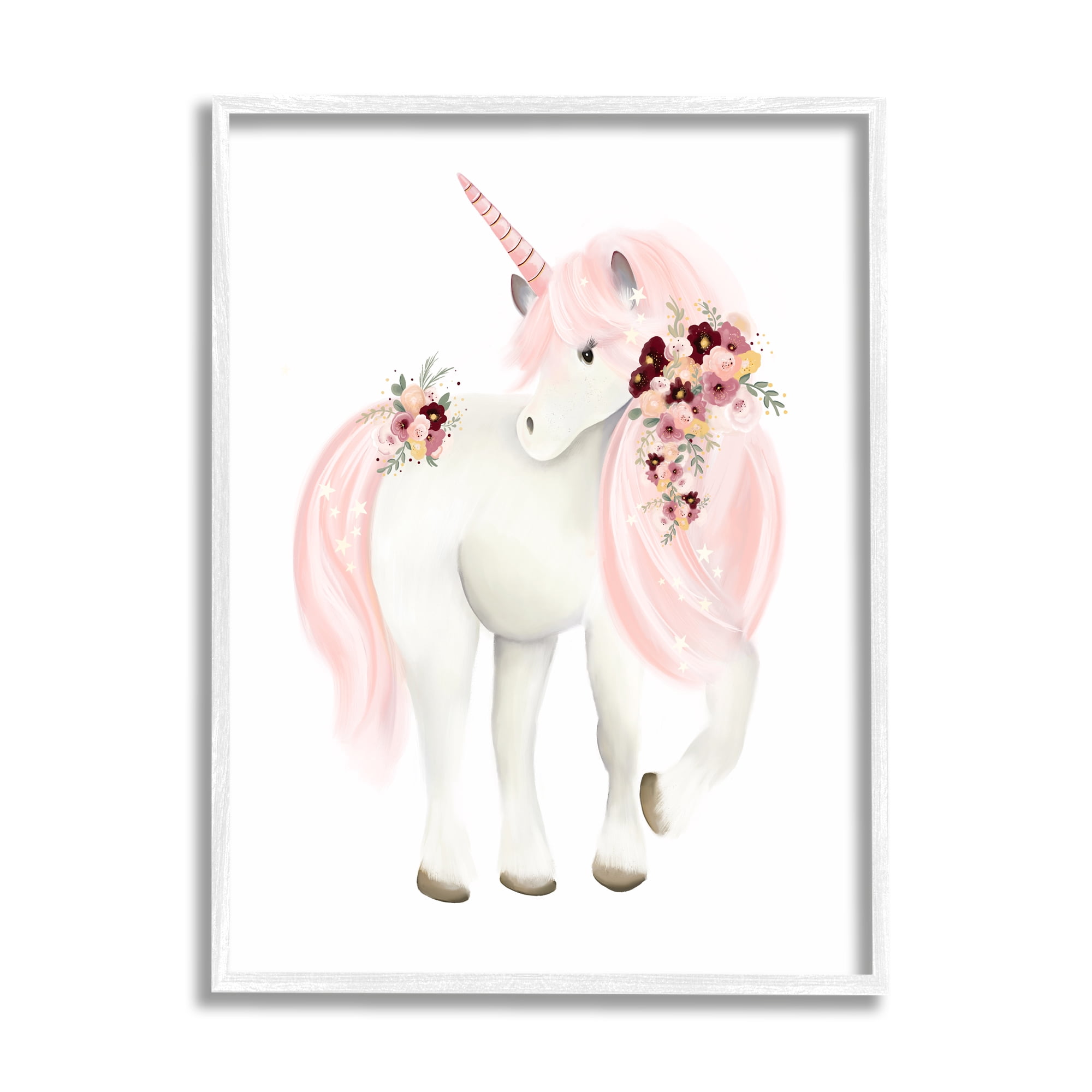 Stupell Industries Pastel Floral Unicorn Fairy Tales & Fantasy Painting White Framed Art Print Wall Art, 11 x 14