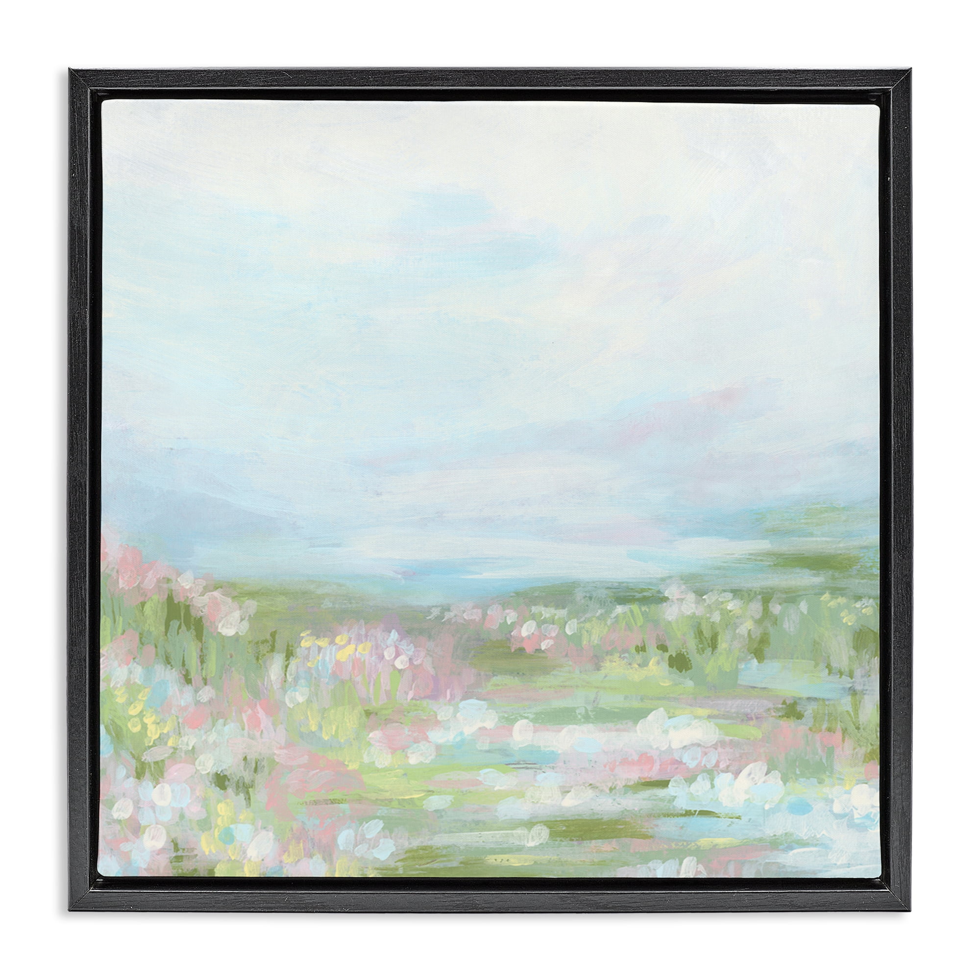 Stupell Industries Pastel Flower Field Landscape & Nature Painting Black Floater Framed Canvas Art Print Wall Art, 18 x 18