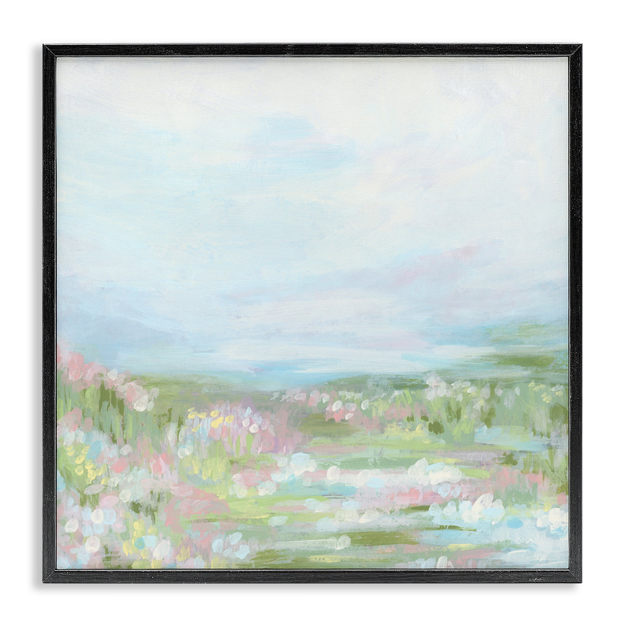 Stupell Industries Pastel Flower Field Landscape & Nature Painting Black Framed Art Print Wall Art, 12 x 12