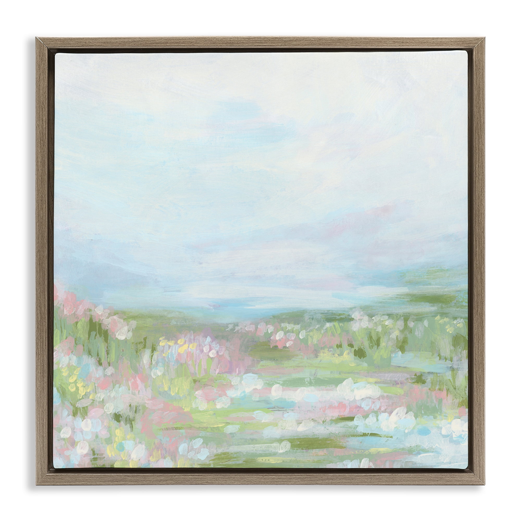 Stupell Industries Pastel Flower Field Landscape & Nature Painting Brown Floater Framed Canvas Art Print Wall Art, 18 x 18