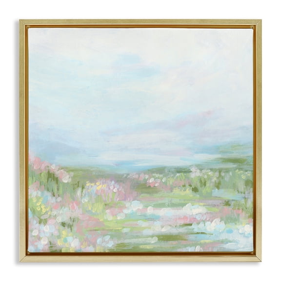 Stupell Industries Pastel Flower Field Landscape & Nature Painting Gold Floater Framed Canvas Art Print Wall Art, 18 x 18