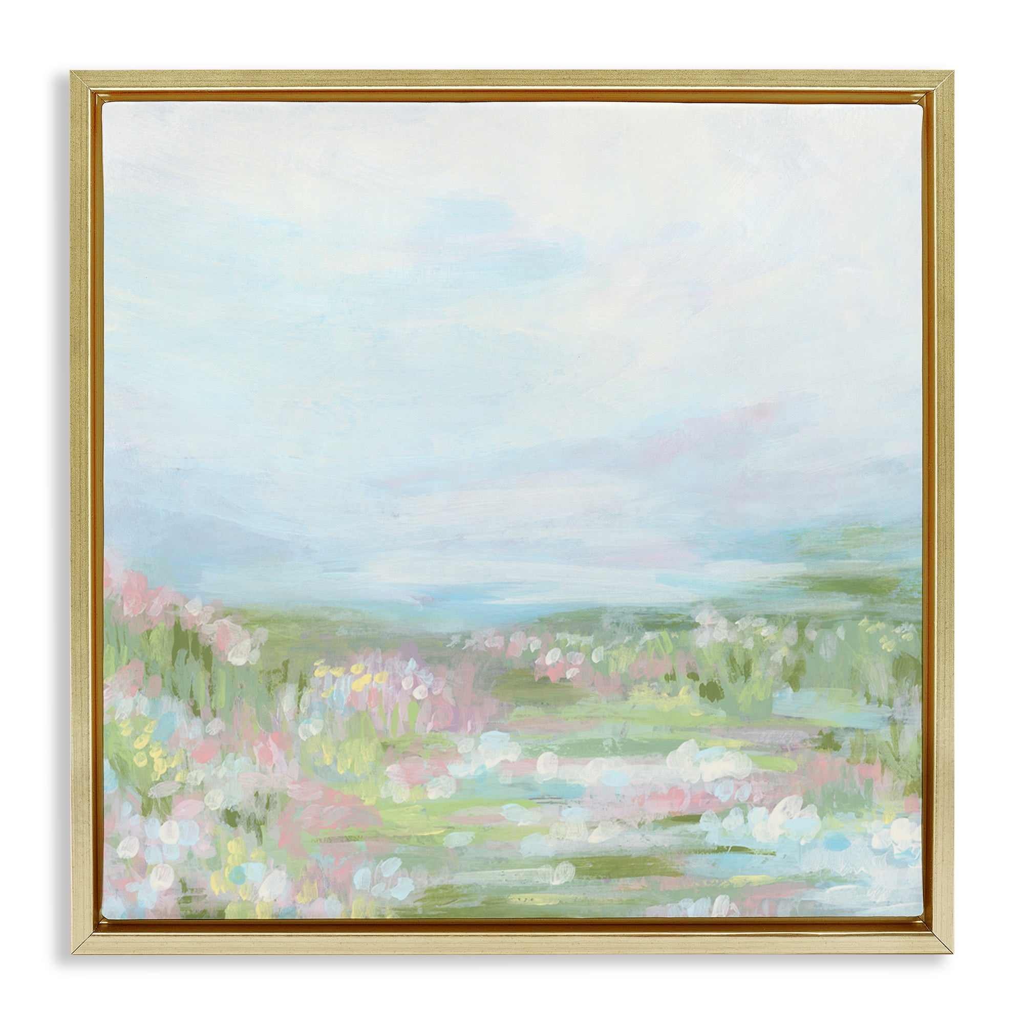 Stupell Industries Pastel Flower Field Landscape & Nature Painting Gold Floater Framed Canvas Art Print Wall Art, 25 x 25