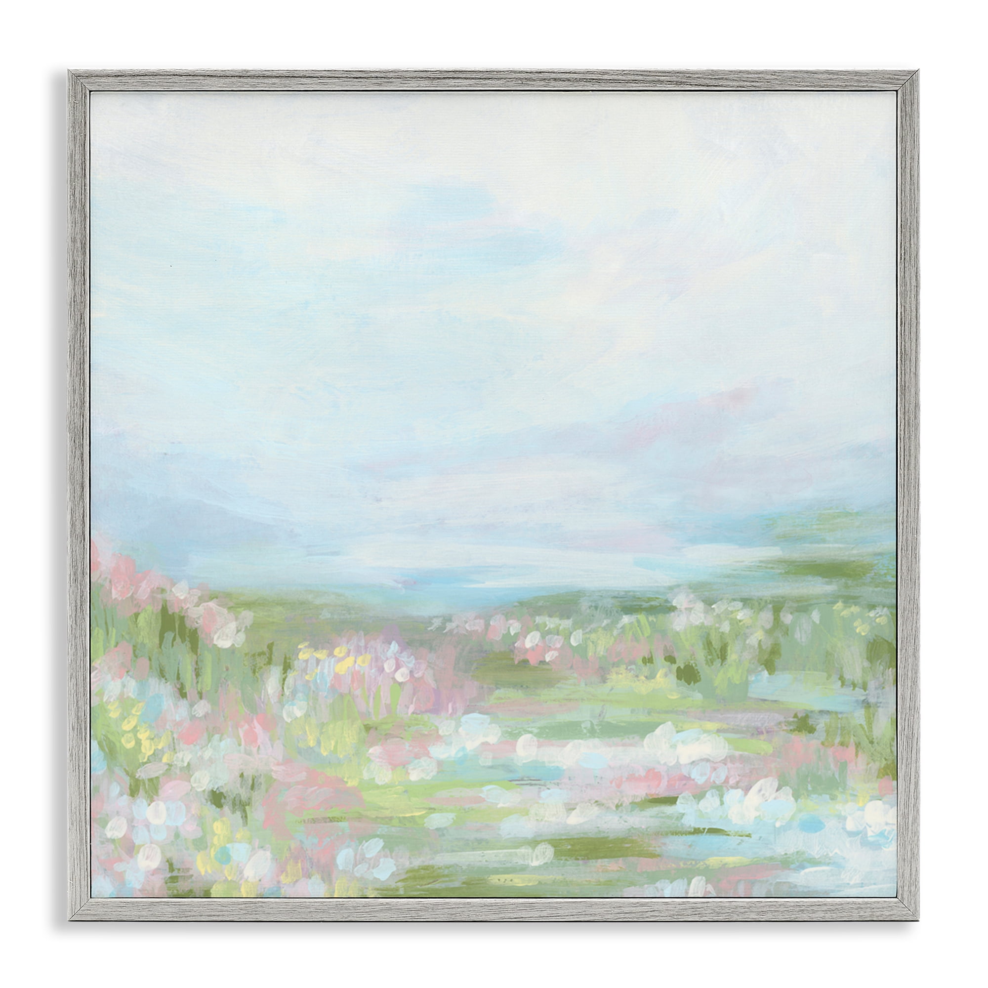 Stupell Industries Pastel Flower Field Landscape & Nature Painting Gray Framed Art Print Wall Art, 24 x 24