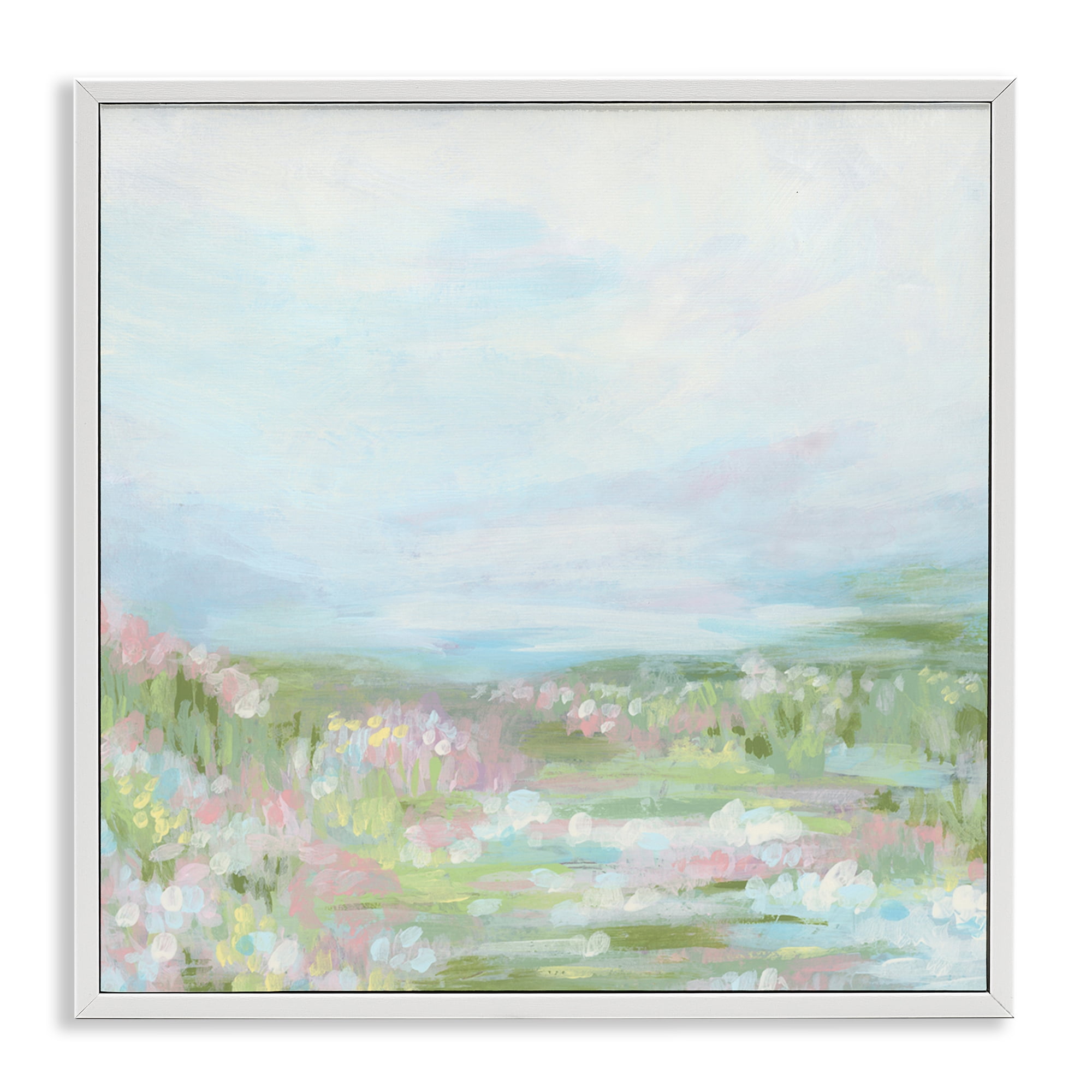 Stupell Industries Pastel Flower Field Landscape & Nature Painting White Framed Art Print Wall Art, 12 x 12