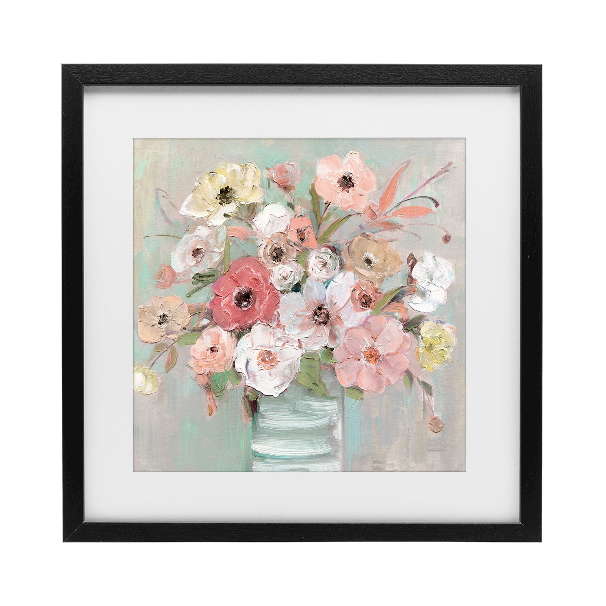 Stupell Industries Pastel Flower Forms Vase Black Framed Print Under Glass, design by Sally Swatland