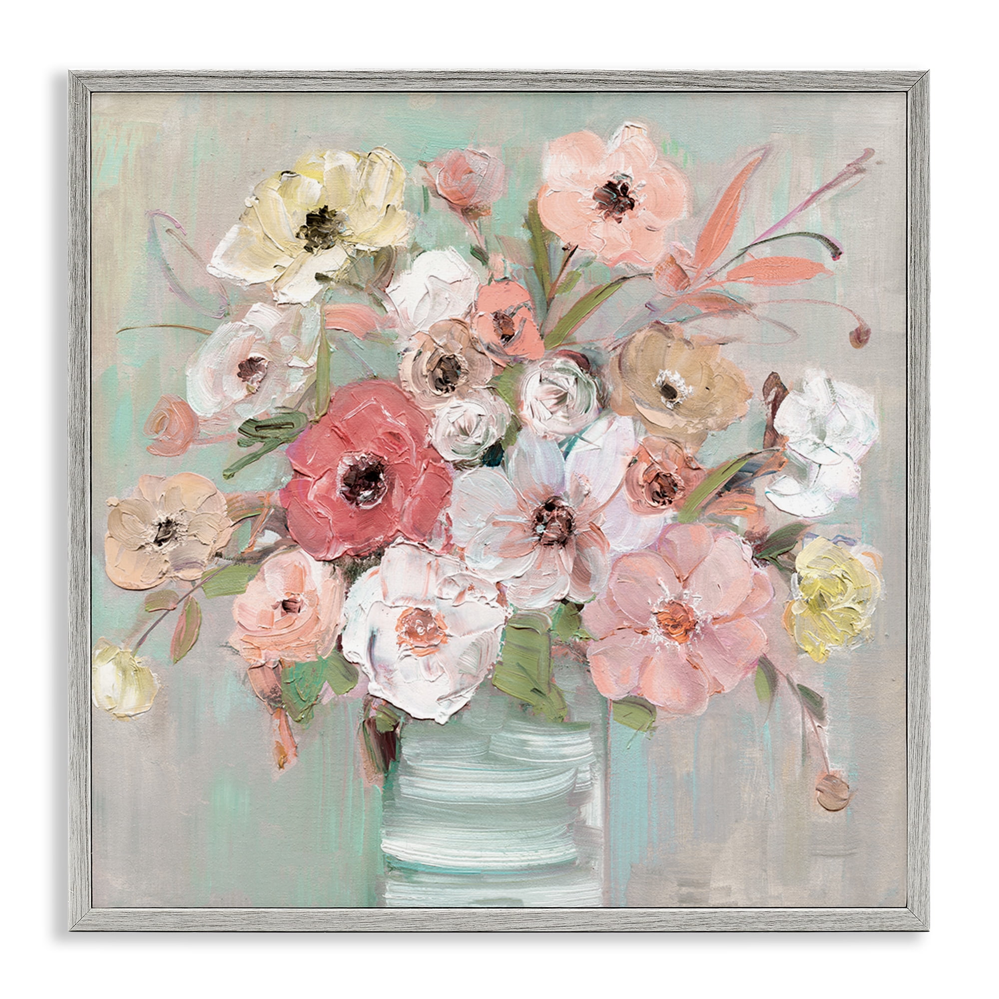 Stupell Industries Pastel Flower Forms Vase Gray Framed Giclee Art, design by Sally Swatland