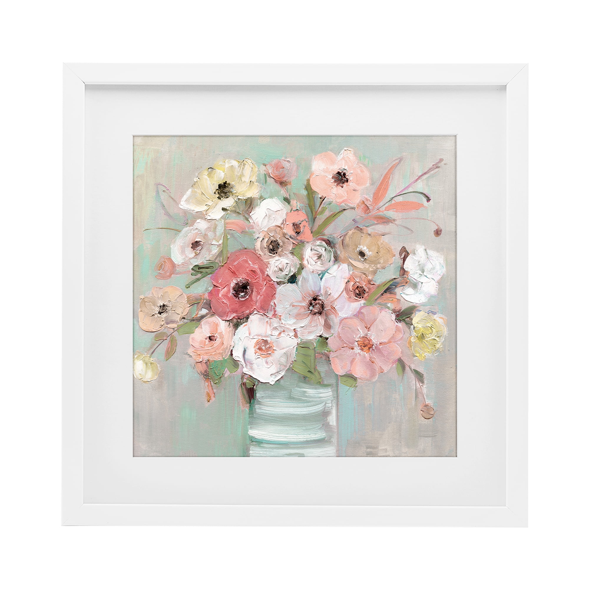 Stupell Industries Pastel Flower Forms Vase White Framed Print Under Glass, design by Sally Swatland