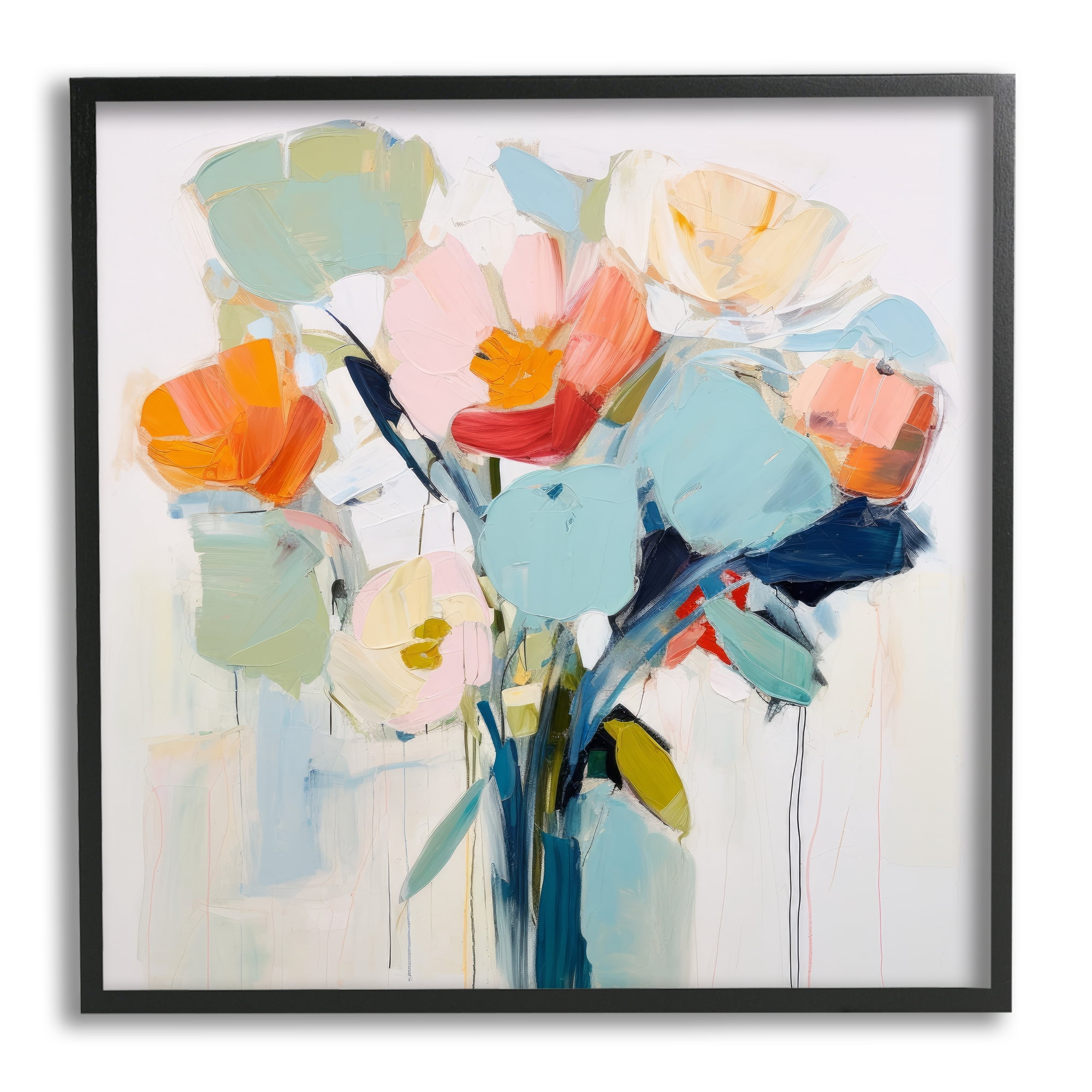Stupell Industries Pastel Flowers Abstraction Abstract Painting Black Framed Art Print Wall Art, 17 x 17
