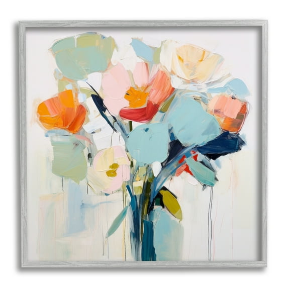 Stupell Industries Pastel Flowers Abstraction Abstract Painting Gray Framed Art Print Wall Art, 17 x 17