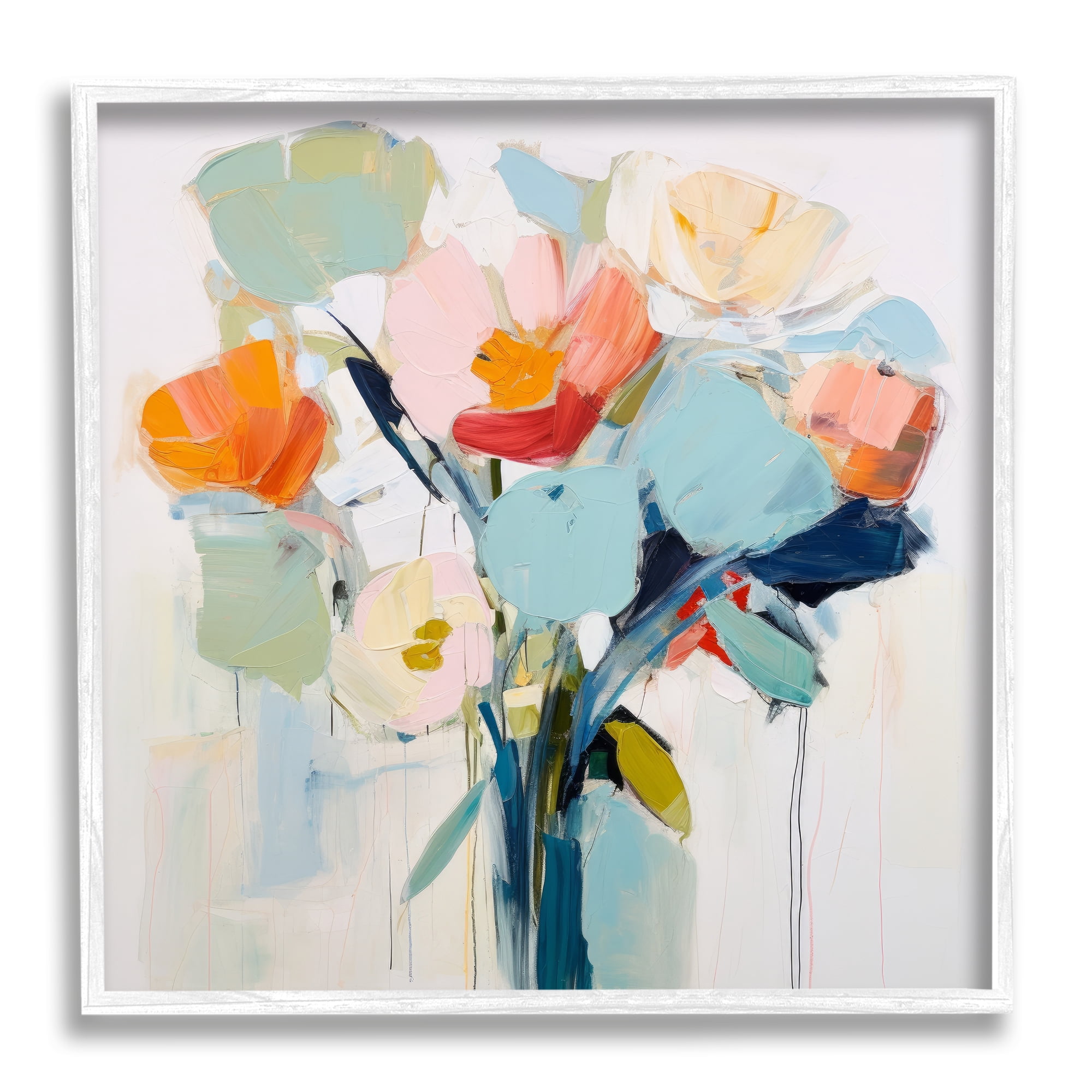 Stupell Industries Pastel Flowers Abstraction Abstract Painting White Framed Art Print Wall Art, 12 x 12