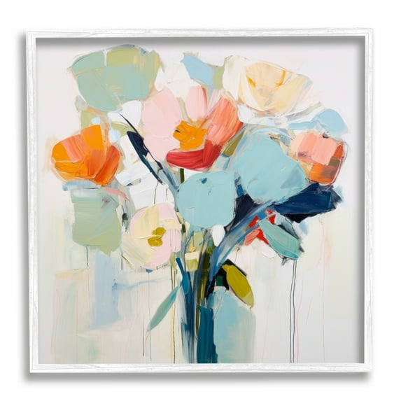 Stupell Industries Pastel Flowers Abstraction Abstract Painting White Framed Art Print Wall Art, 24 x 24
