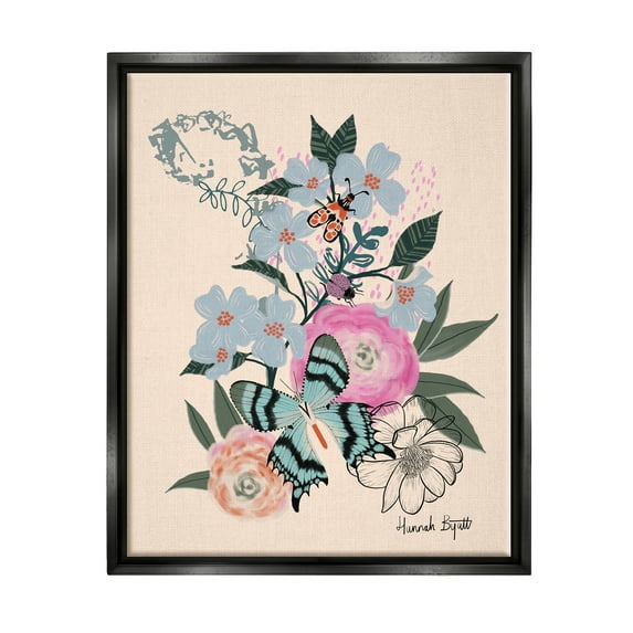 Stupell Industries Pastel Flowers & Butterfly Animals & Insects Painting Black Floater Framed Art Print Wall Art, 25 x 31
