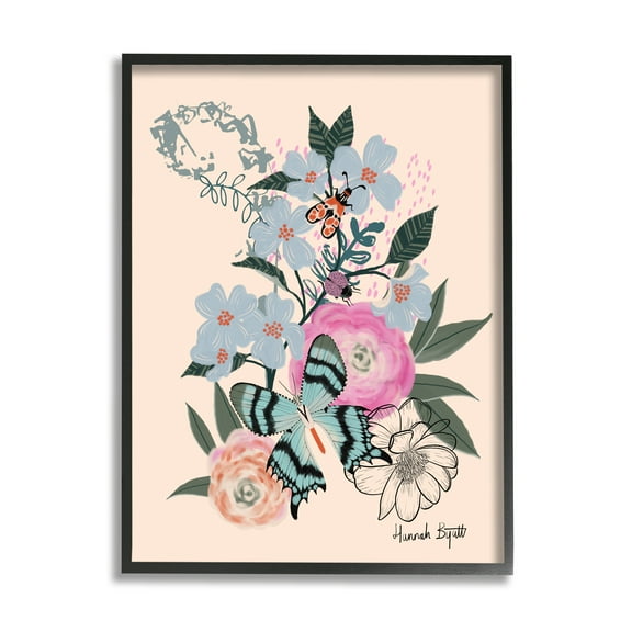 Stupell Industries Pastel Flowers & Butterfly Animals & Insects Painting Black Framed Art Print Wall Art, 11 x 14