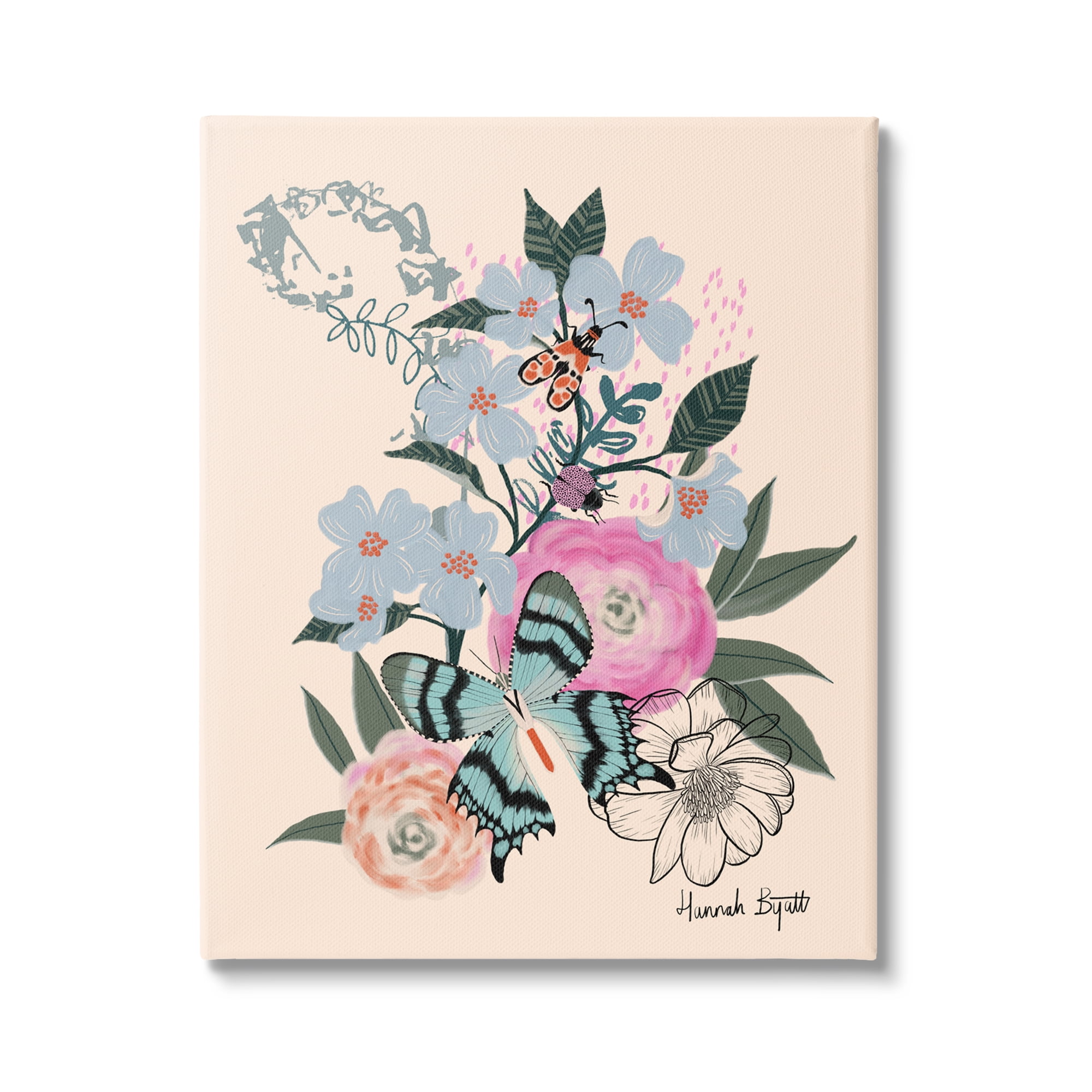 Stupell Industries Pastel Flowers & Butterfly Animals & Insects Painting Gallery Wrapped Canvas Print Wall Art, 30 x 40