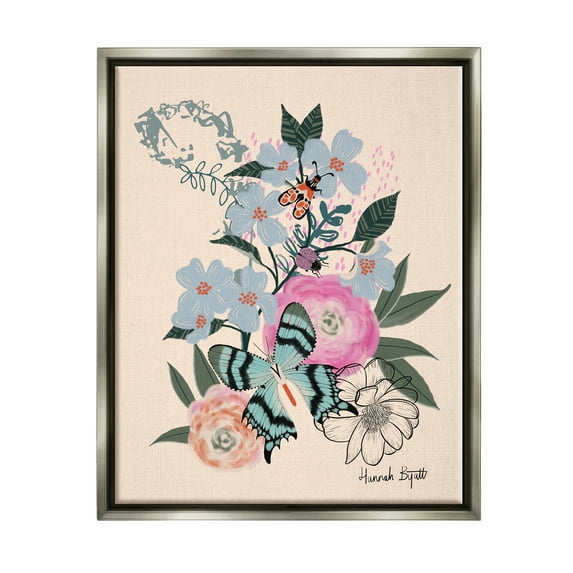 Stupell Industries Pastel Flowers & Butterfly Animals & Insects Painting Gray Floater Framed Art Print Wall Art, 25 x 31