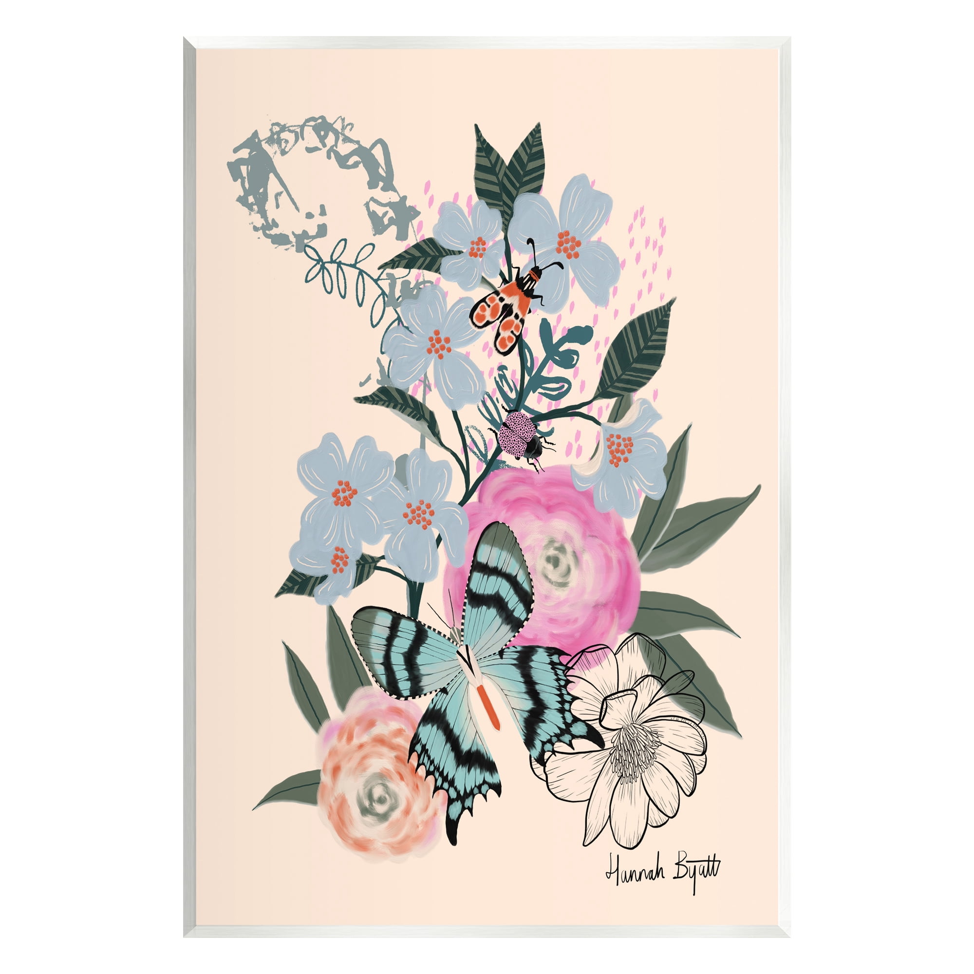 Stupell Industries Pastel Flowers & Butterfly Animals & Insects Painting Unframed Art Print Wall Art, 10 x 15