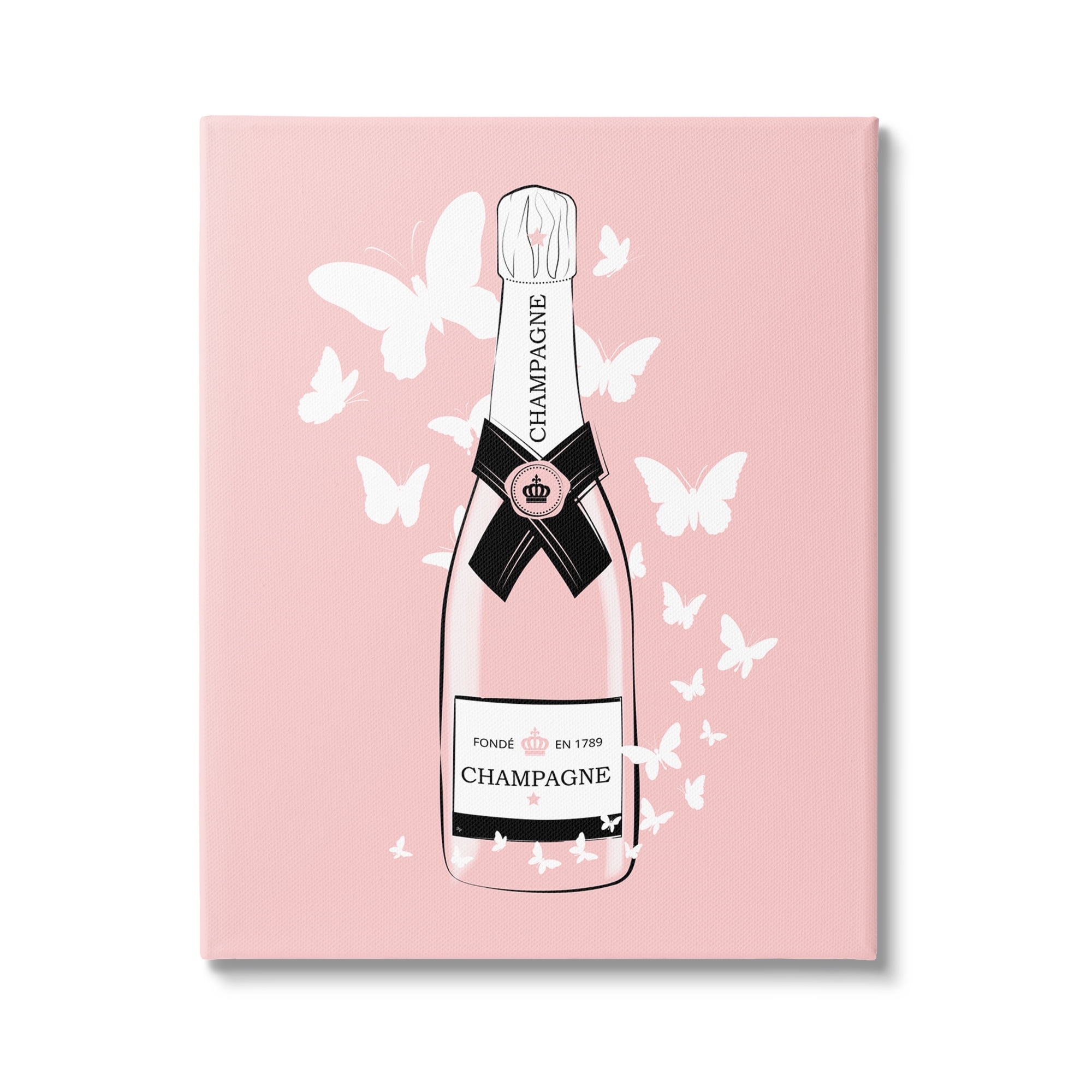 Stupell Industries Pastel Fluttering Butterflies Chic Pink Champagne Bottle Graphic Art Gallery Wrapped Canvas Print Wall Art, Design by Martina Pavlova