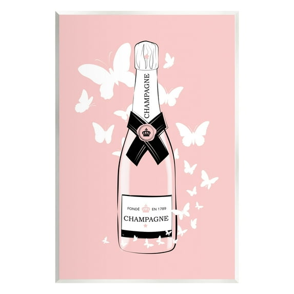 Stupell Industries Pastel Fluttering Butterflies Chic Pink Champagne Bottle Graphic Art Unframed Art Print Wall Art, Design by Martina Pavlova