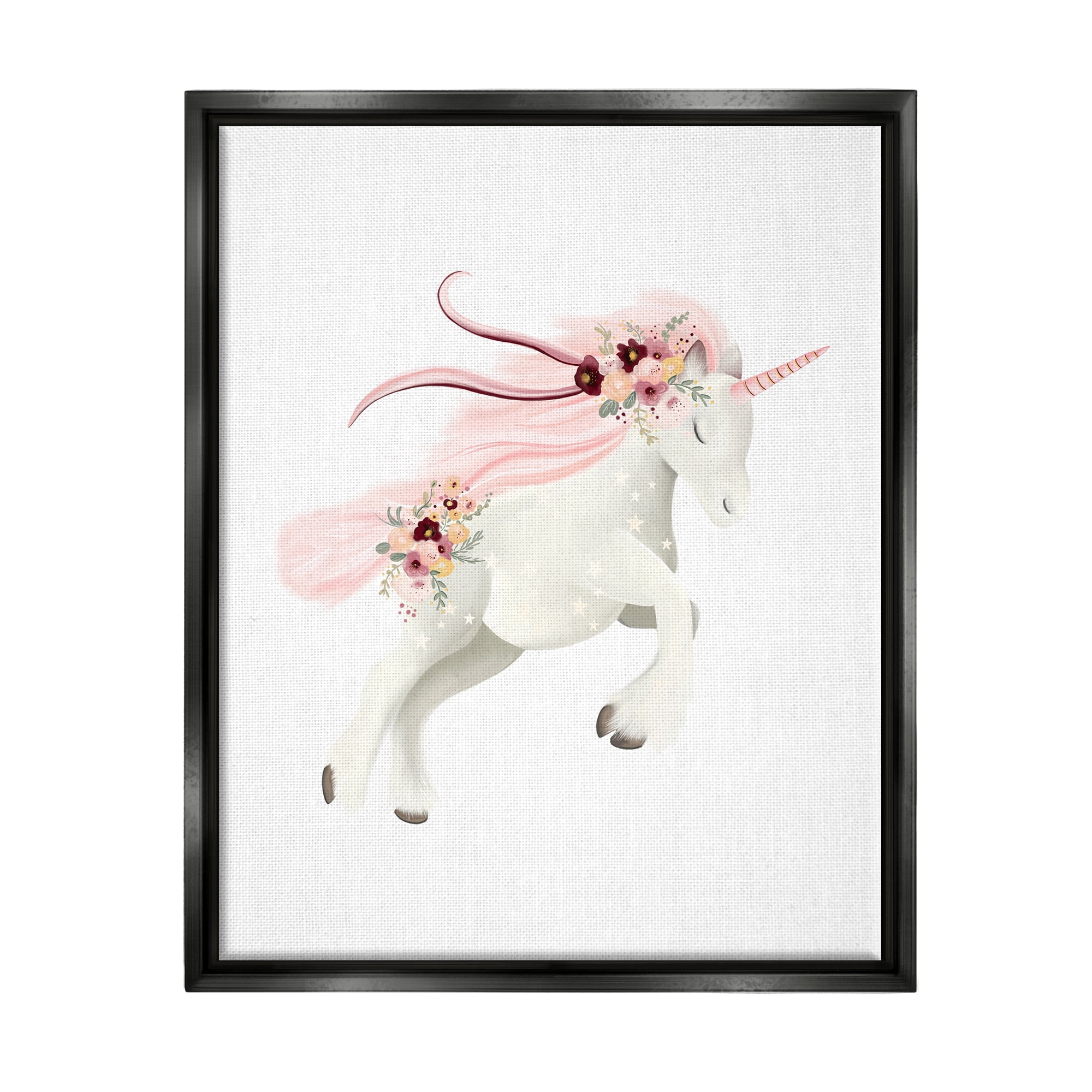 Stupell Industries Pastel Galloping Unicorn Fairy Tales & Fantasy Painting Black Floater Framed Canvas Art Print Wall Art, 25 x 31