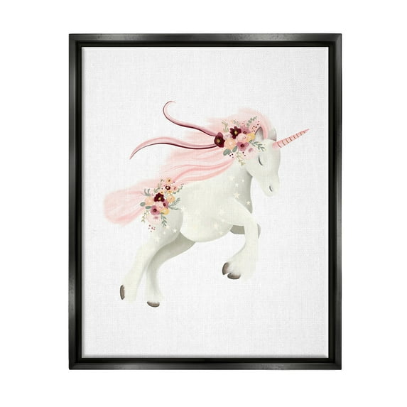 Stupell Industries Pastel Galloping Unicorn Fairy Tales & Fantasy Painting Black Floater Framed Canvas Art Print Wall Art, 25 x 31