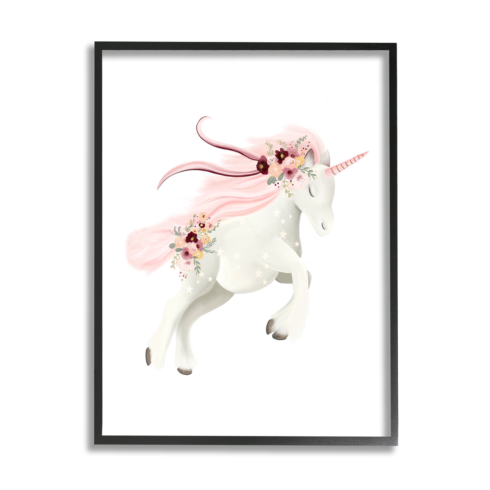 Stupell Industries Pastel Galloping Unicorn Fairy Tales & Fantasy Painting Black Framed Art Print Wall Art, 24 x 30