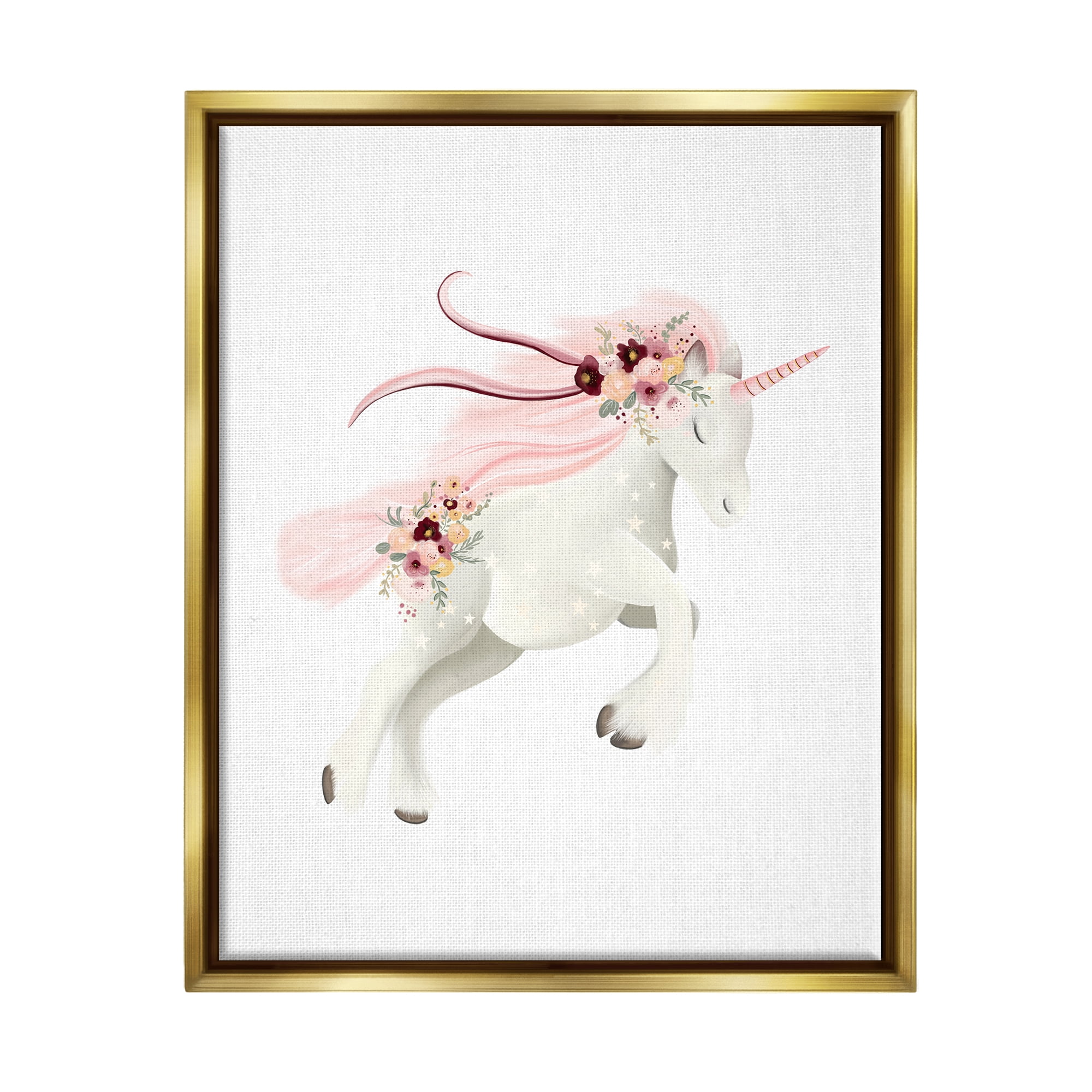 Stupell Industries Pastel Galloping Unicorn Fairy Tales & Fantasy Painting Gold Floater Framed Canvas Art Print Wall Art, 25 x 31