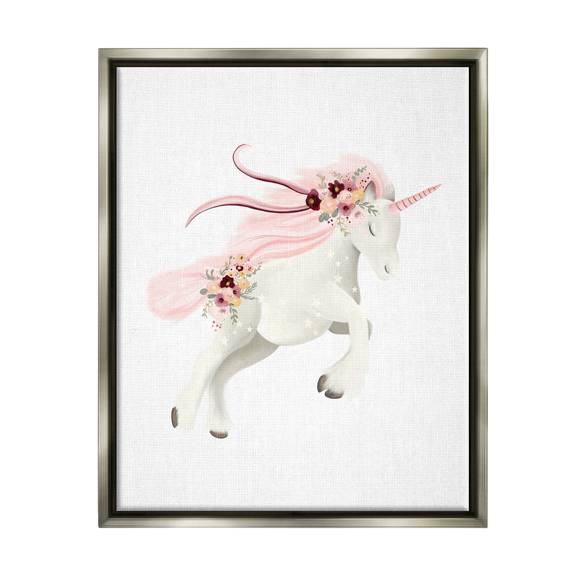 Stupell Industries Pastel Galloping Unicorn Fairy Tales & Fantasy Painting Gray Floater Framed Canvas Art Print Wall Art, 25 x 31