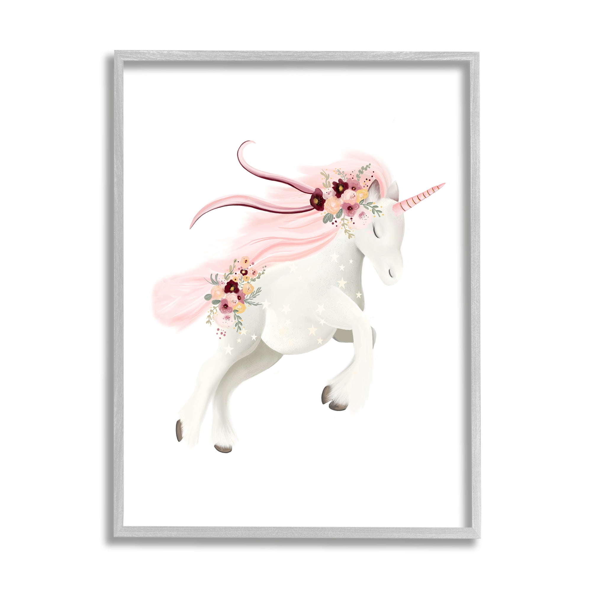 Stupell Industries Pastel Galloping Unicorn Fairy Tales & Fantasy Painting Gray Framed Art Print Wall Art, 24 x 30