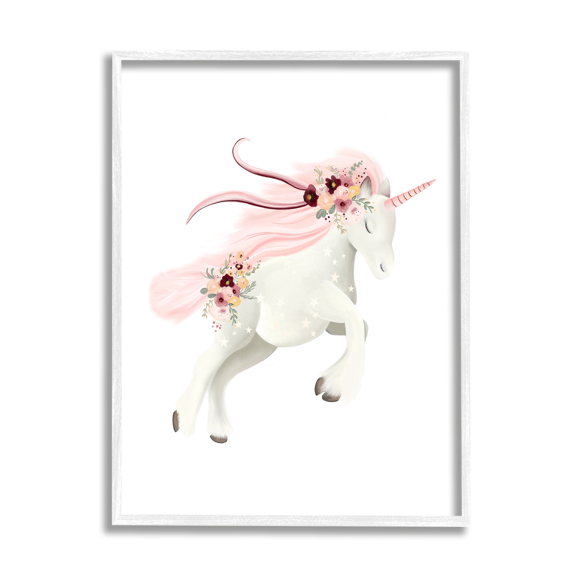 Stupell Industries Pastel Galloping Unicorn Fairy Tales & Fantasy Painting White Framed Art Print Wall Art, 11 x 14