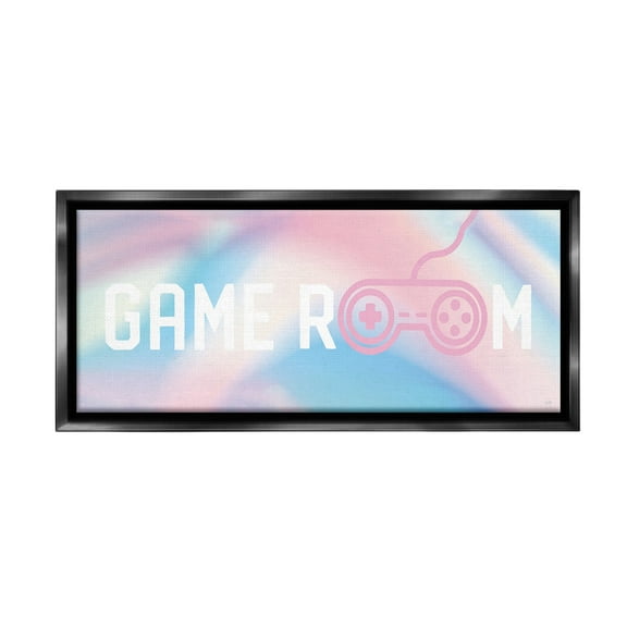 Stupell Industries Pastel Game Room Typography Painting Black Floater Framed Canvas Art Print Wall Art, 25 x 11