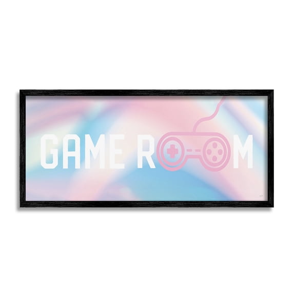 Stupell Industries Pastel Game Room Typography Painting Black Framed Art Print Wall Art, 30 x 13