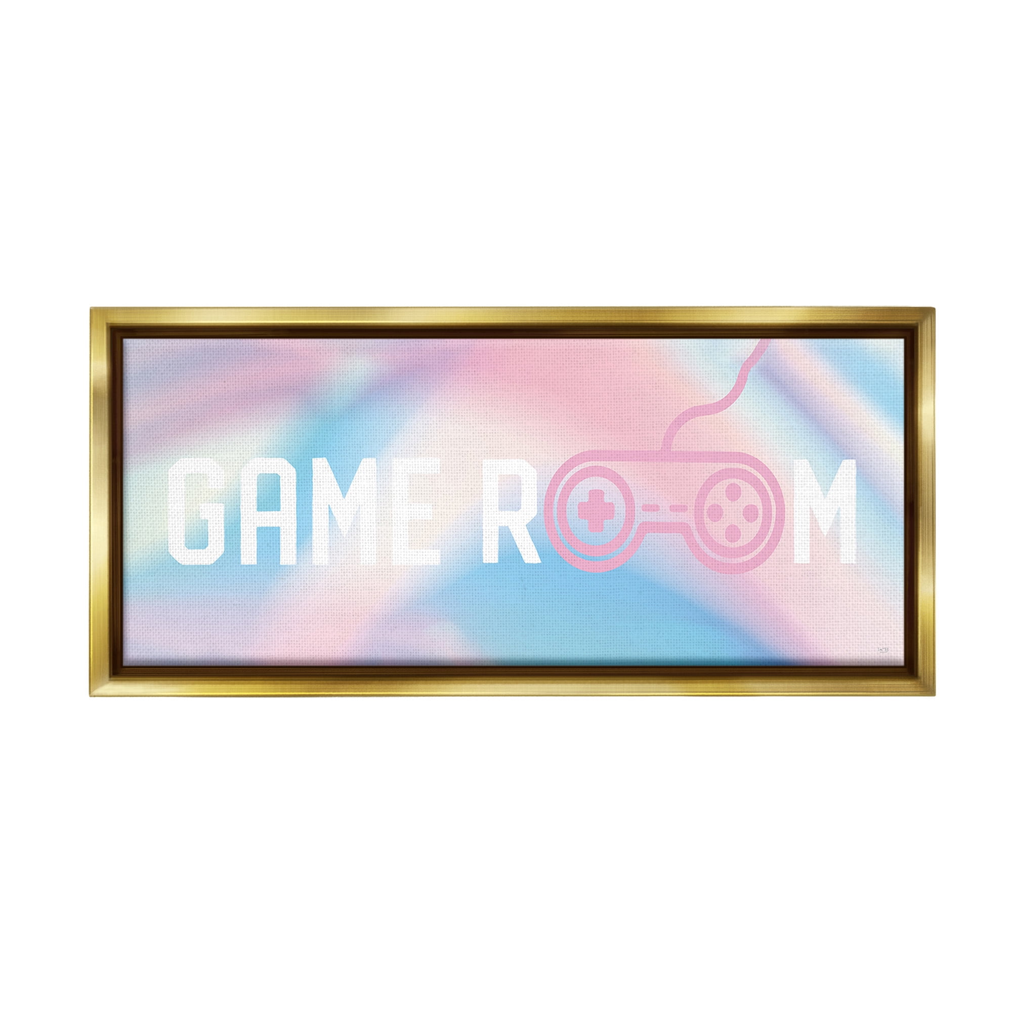 Stupell Industries Pastel Game Room Typography Painting Gold Floater Framed Canvas Art Print Wall Art, 31 x 14