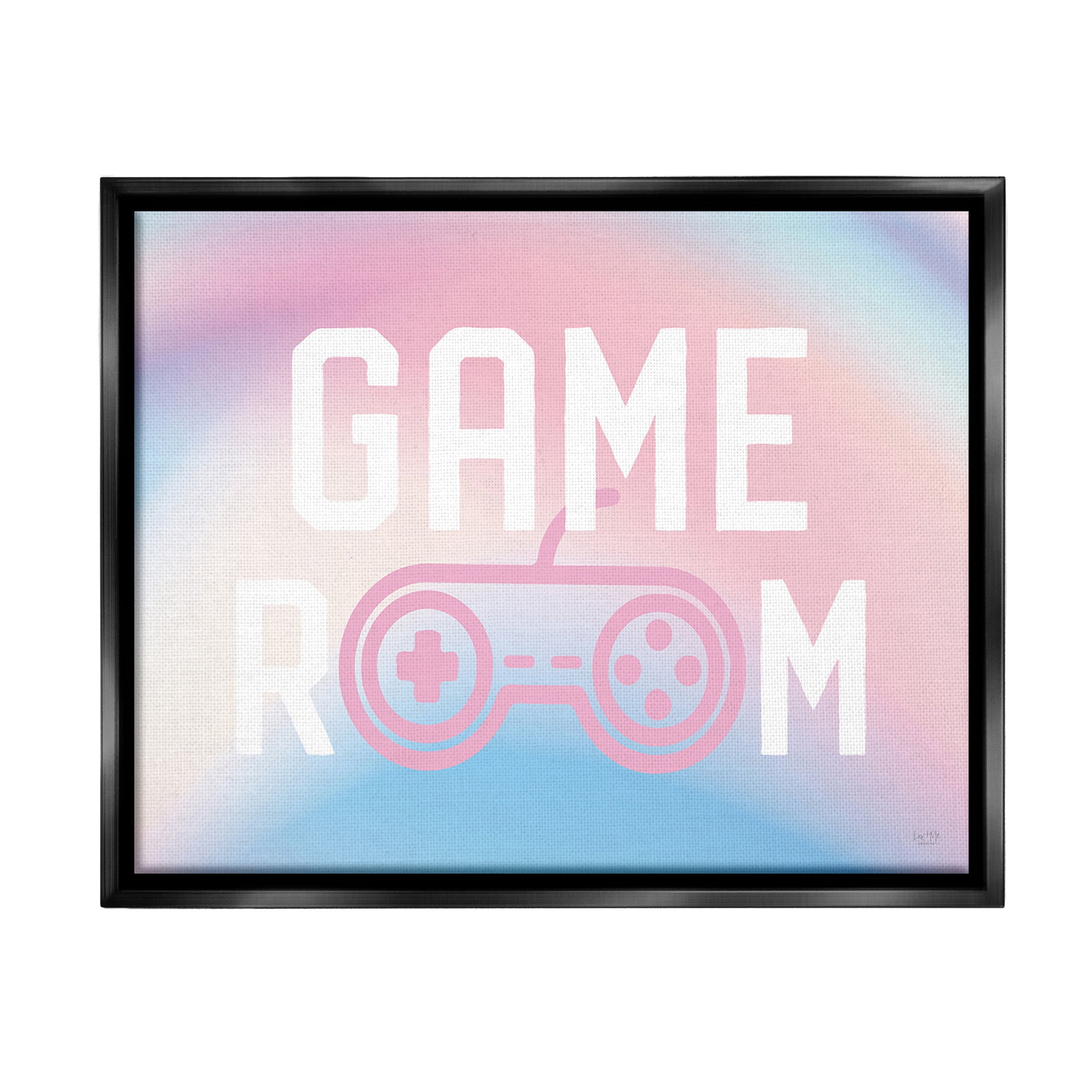 Stupell Industries Pastel Gamer Room Sign Typography Painting Black Floater Framed Canvas Art Print Wall Art, 31 x 25