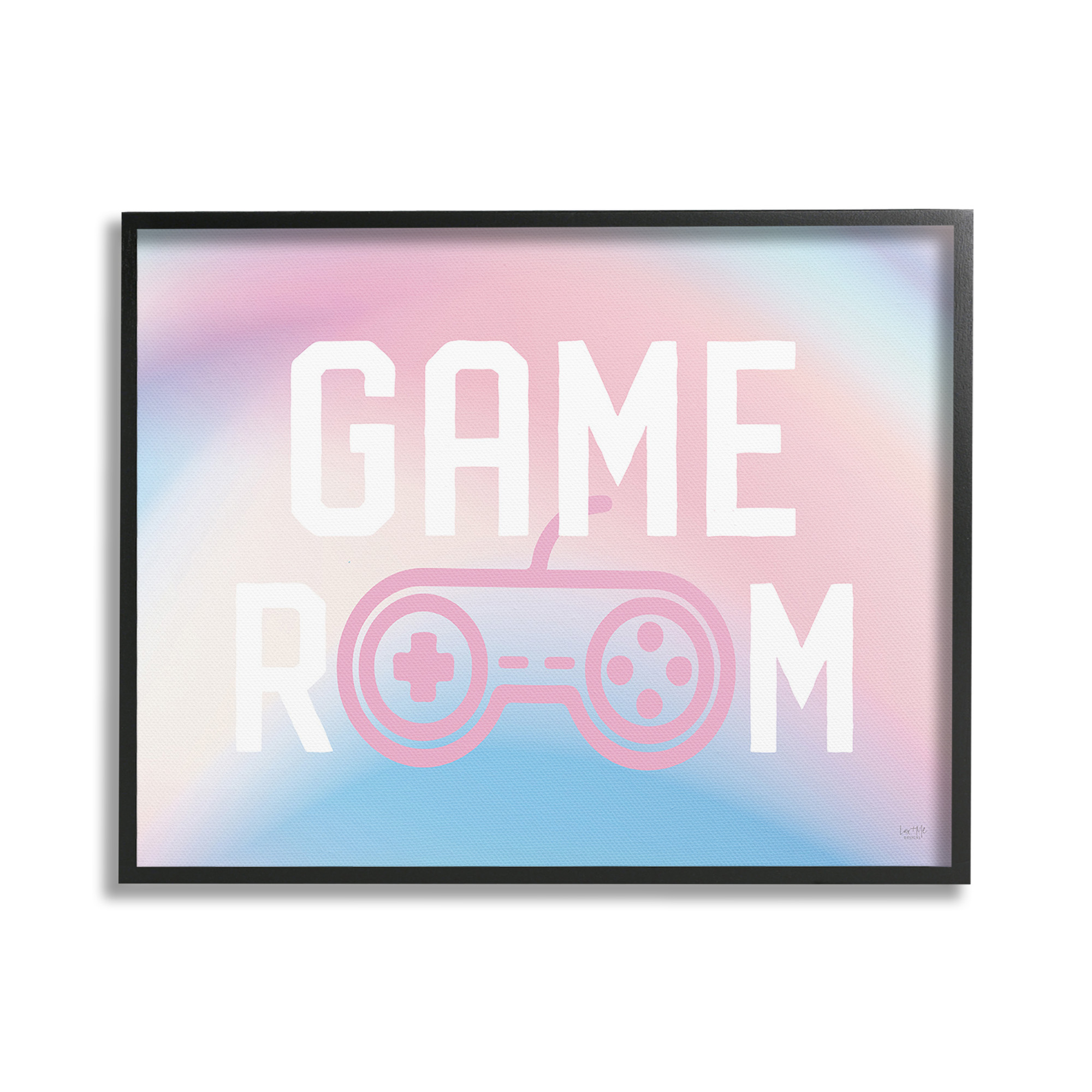 Stupell Industries Pastel Gamer Room Sign Typography Painting Black Framed Art Print Wall Art, 30 x 24
