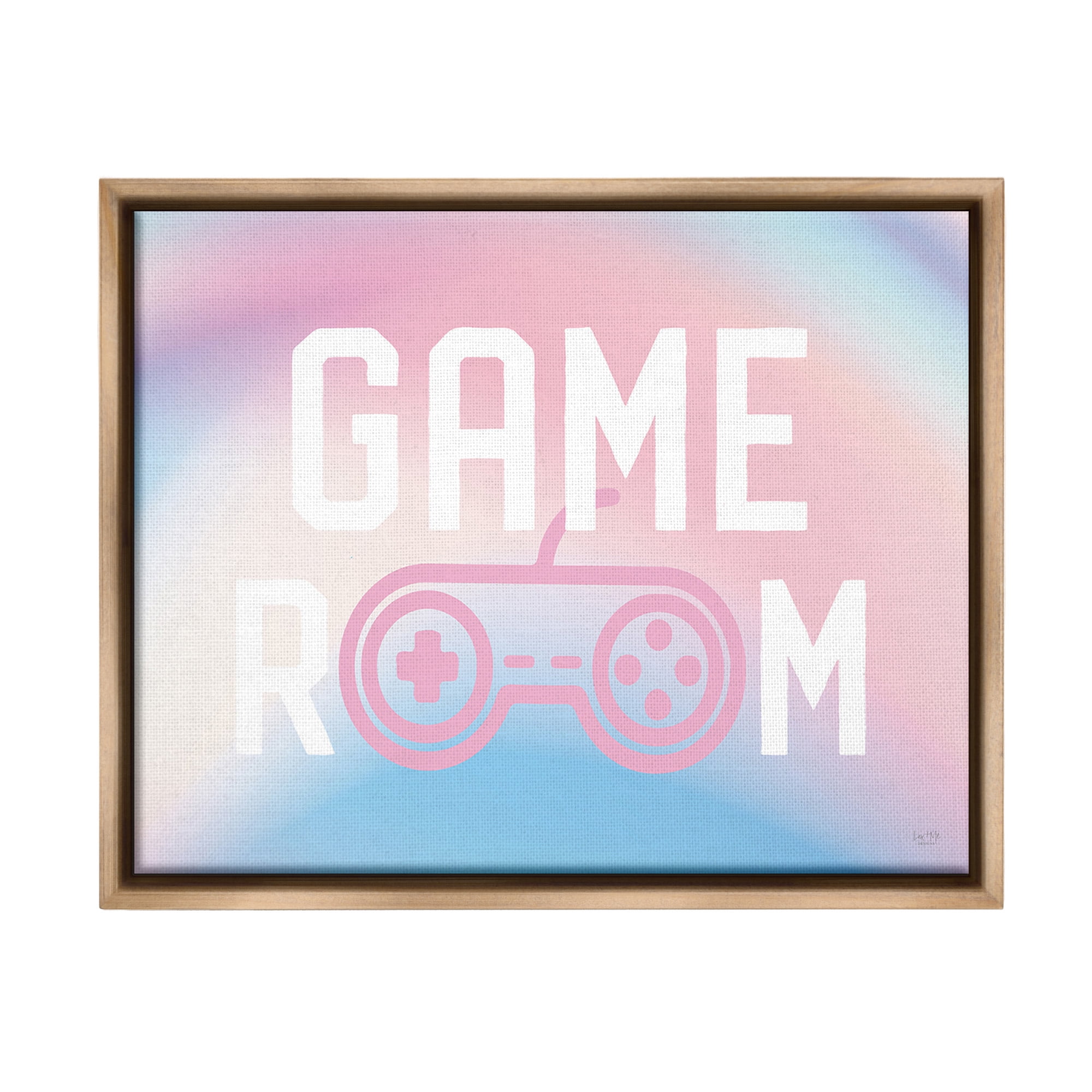 Stupell Industries Pastel Gamer Room Sign Typography Painting Brown Floater Framed Canvas Art Print Wall Art, 21 x 17