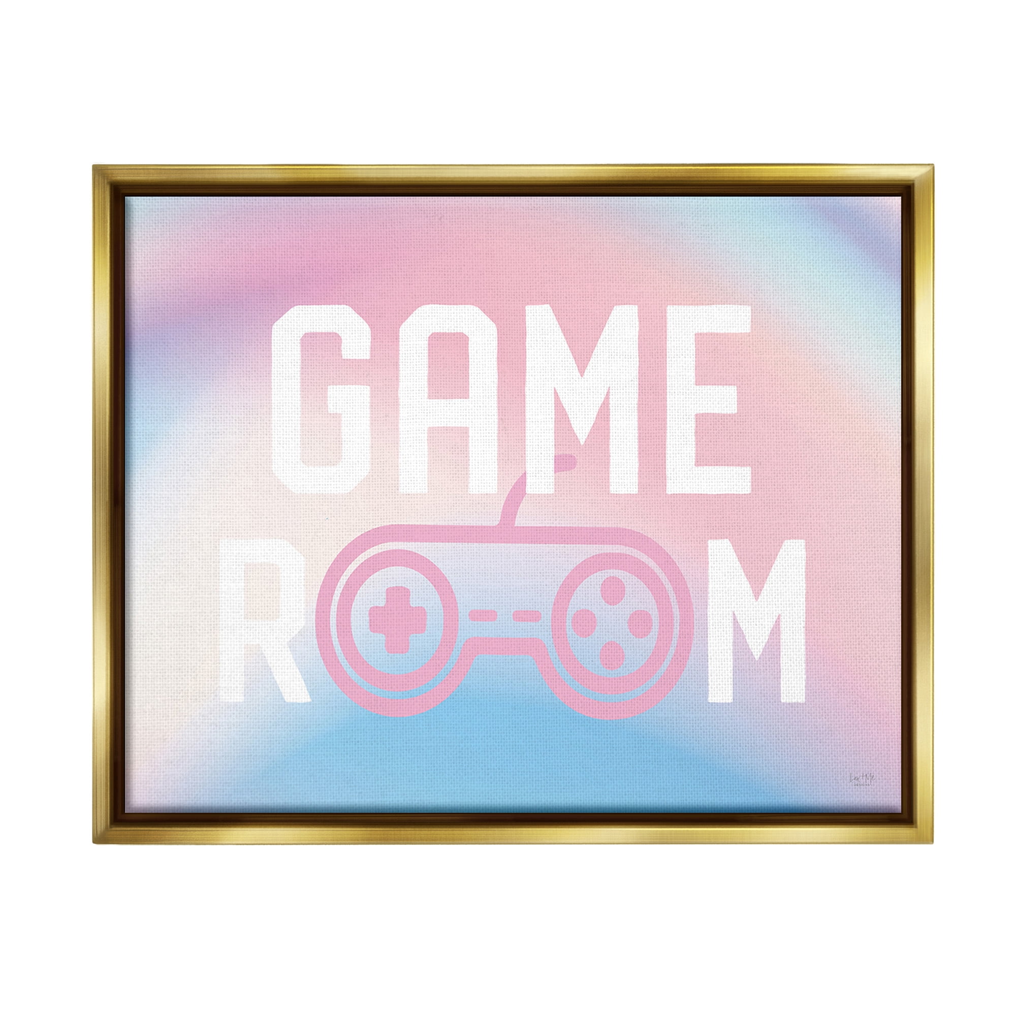 Stupell Industries Pastel Gamer Room Sign Typography Painting Gold Floater Framed Canvas Art Print Wall Art, 31 x 25