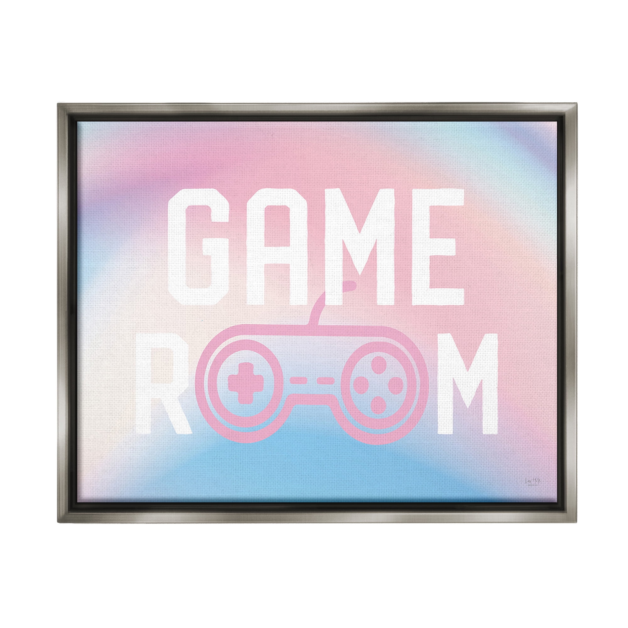 Stupell Industries Pastel Gamer Room Sign Typography Painting Gray Floater Framed Canvas Art Print Wall Art, 21 x 17