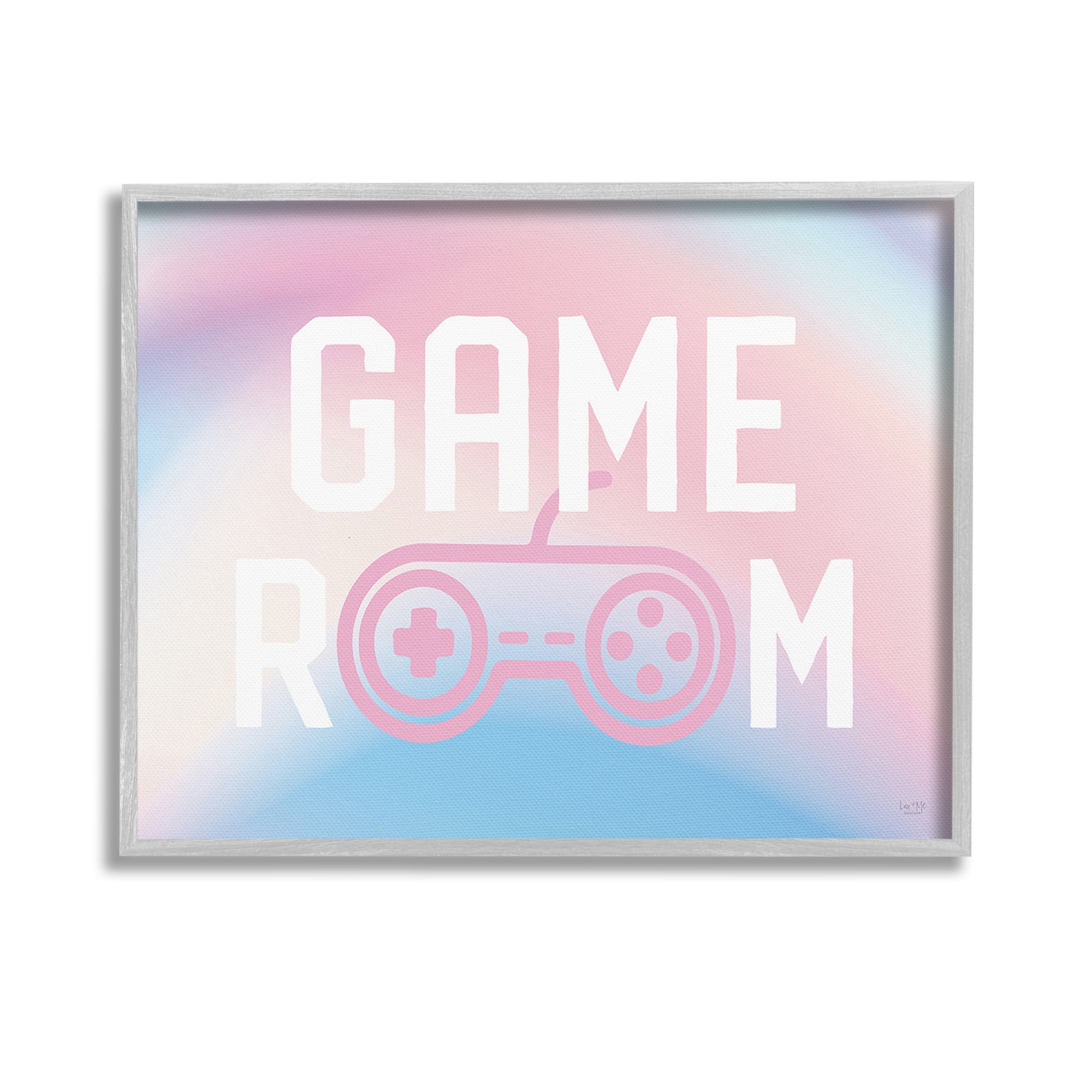 Stupell Industries Pastel Gamer Room Sign Typography Painting Gray Framed Art Print Wall Art, 14 x 11