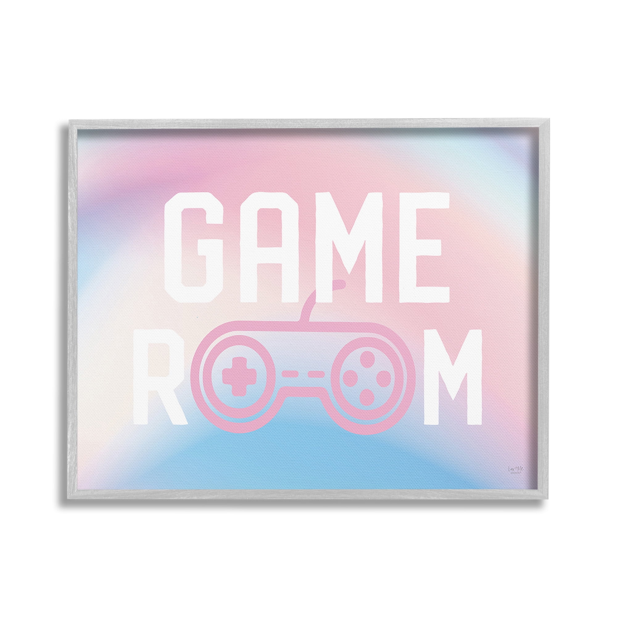 Stupell Industries Pastel Gamer Room Sign Typography Painting Gray Framed Art Print Wall Art, 30 x 24