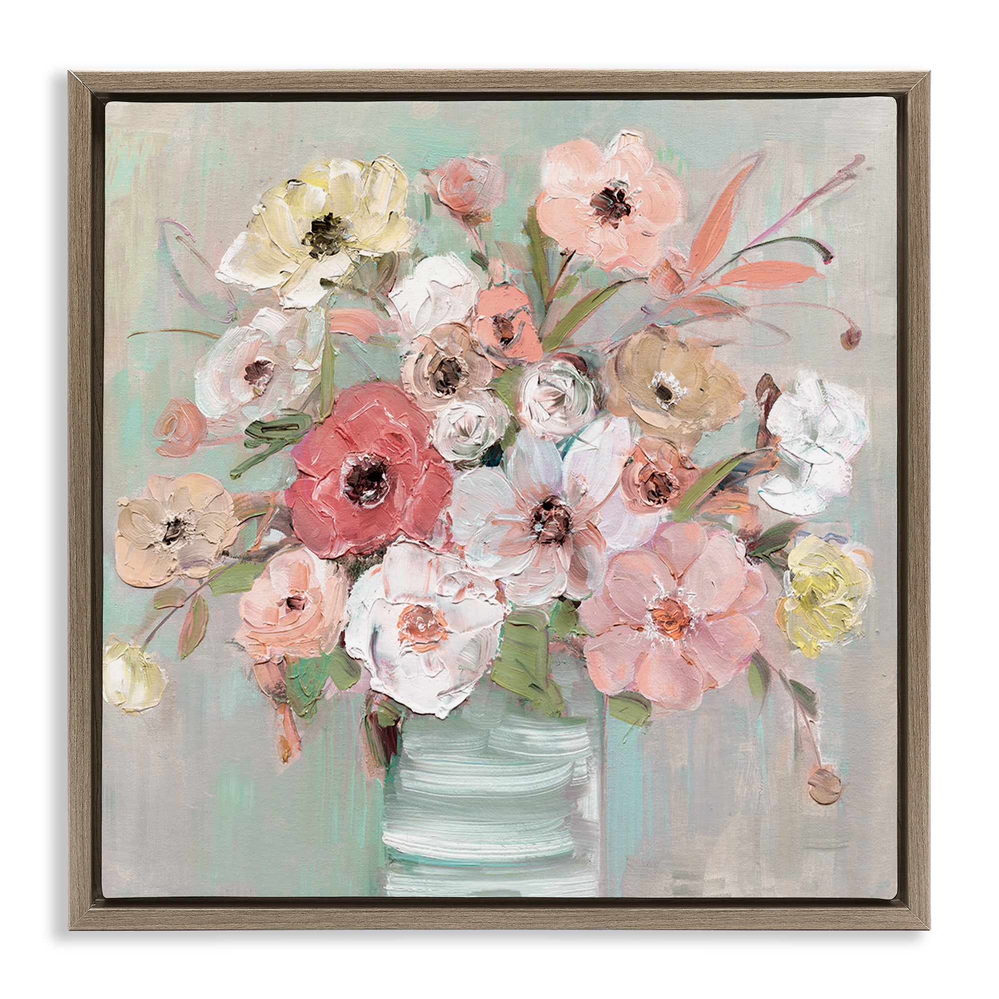 Stupell Industries Pastel Garden Peony Bouquet Brown Framed Floater Canvas Wall Art, design by Sally Swatland