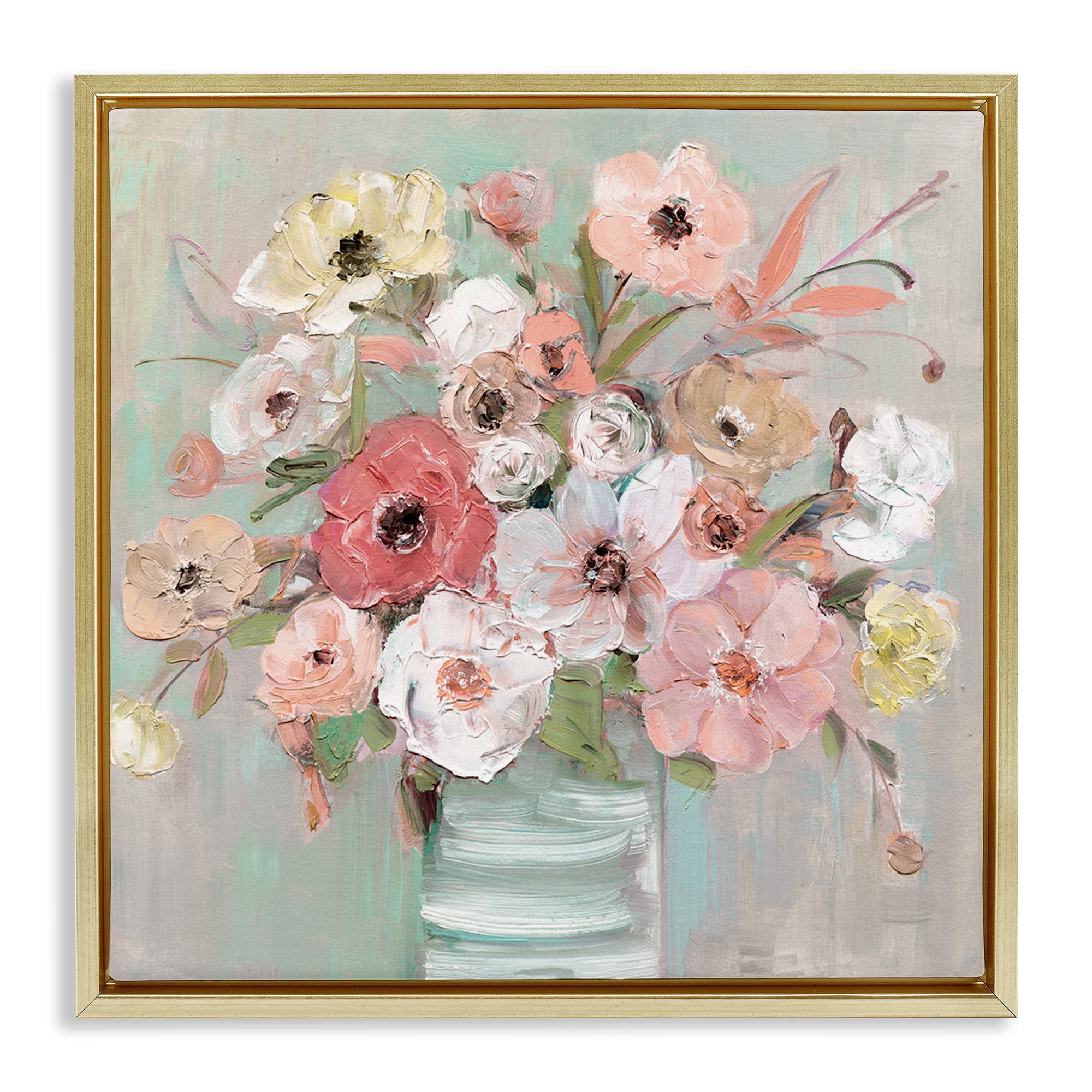 Stupell Industries Pastel Garden Peony Bouquet Gold Framed Floater Canvas Wall Art, design by Sally Swatland