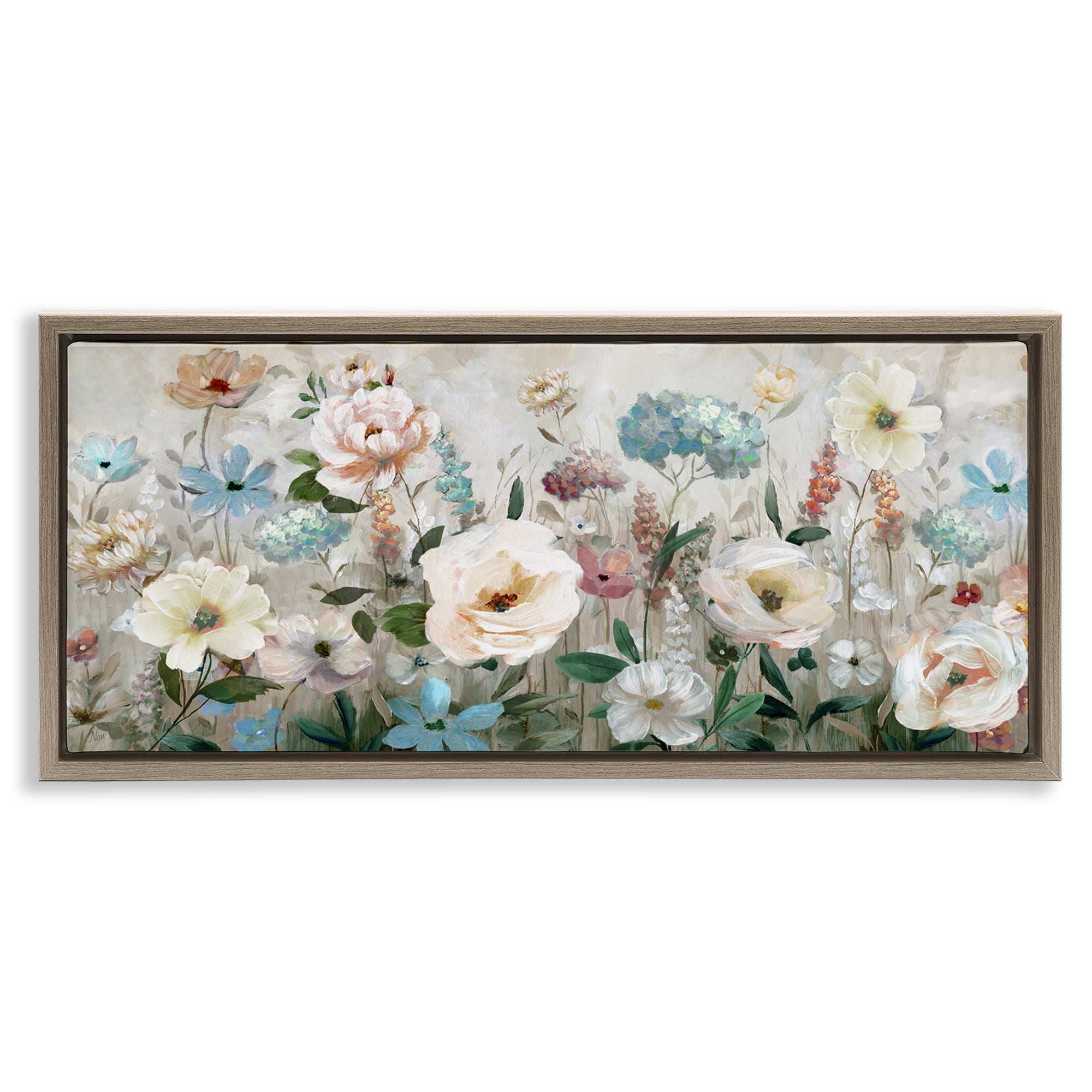 Stupell Industries Pastel Garden of Peonies Brown Framed Floater Canvas Wall Art, design by Nan