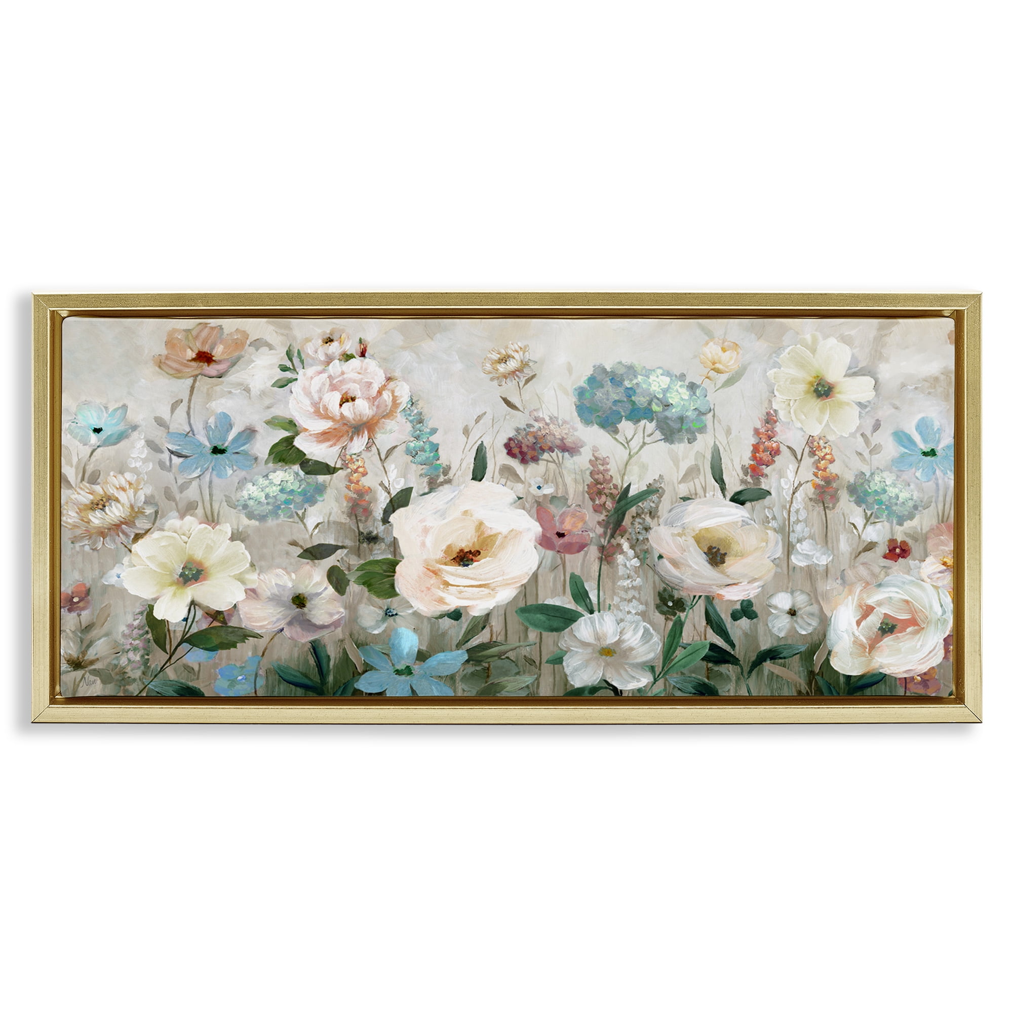 Stupell Industries Pastel Garden of Peonies Gold Framed Floater Canvas Wall Art, design by Nan