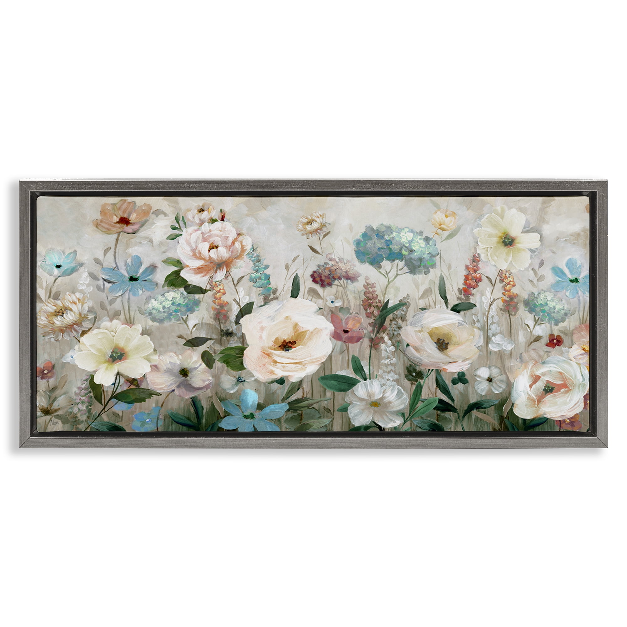 Stupell Industries Pastel Garden of Peonies Gray Framed Floater Canvas Wall Art, design by Nan