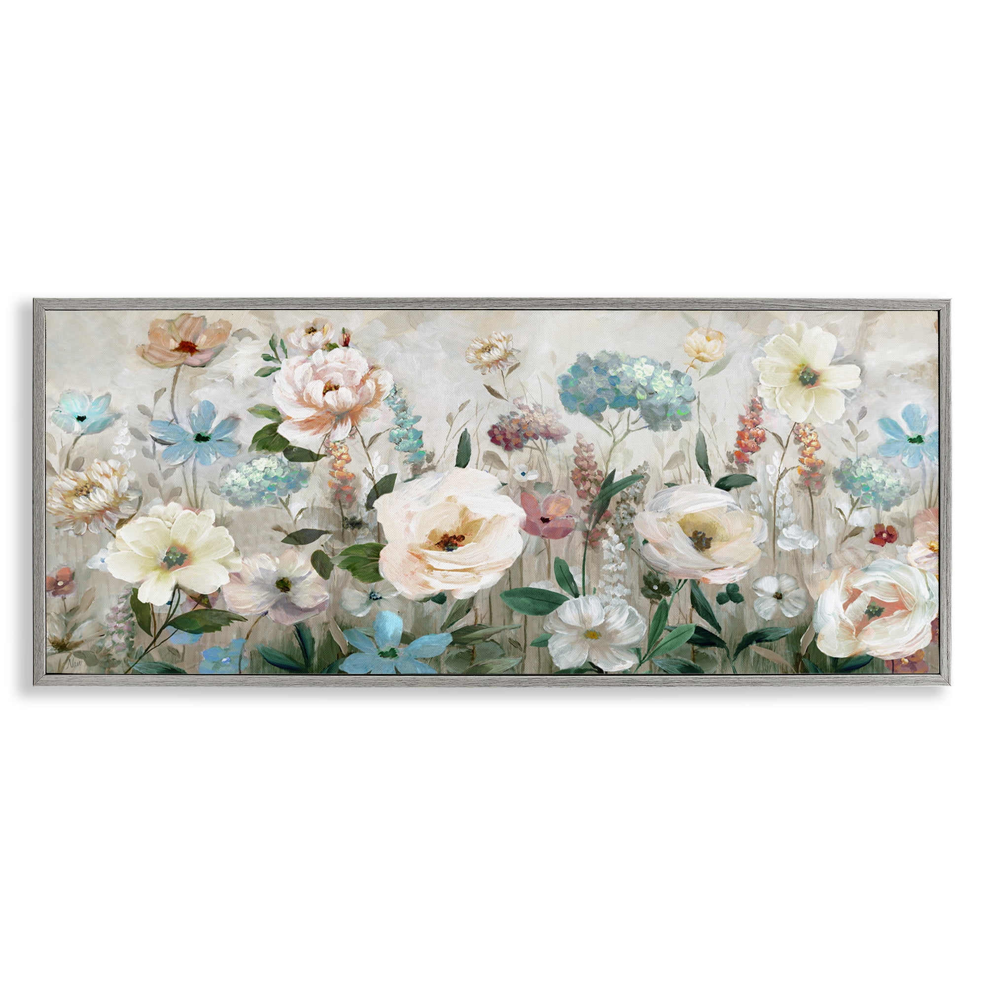 Stupell Industries Pastel Garden of Peonies Gray Framed Giclee Art, design by Nan