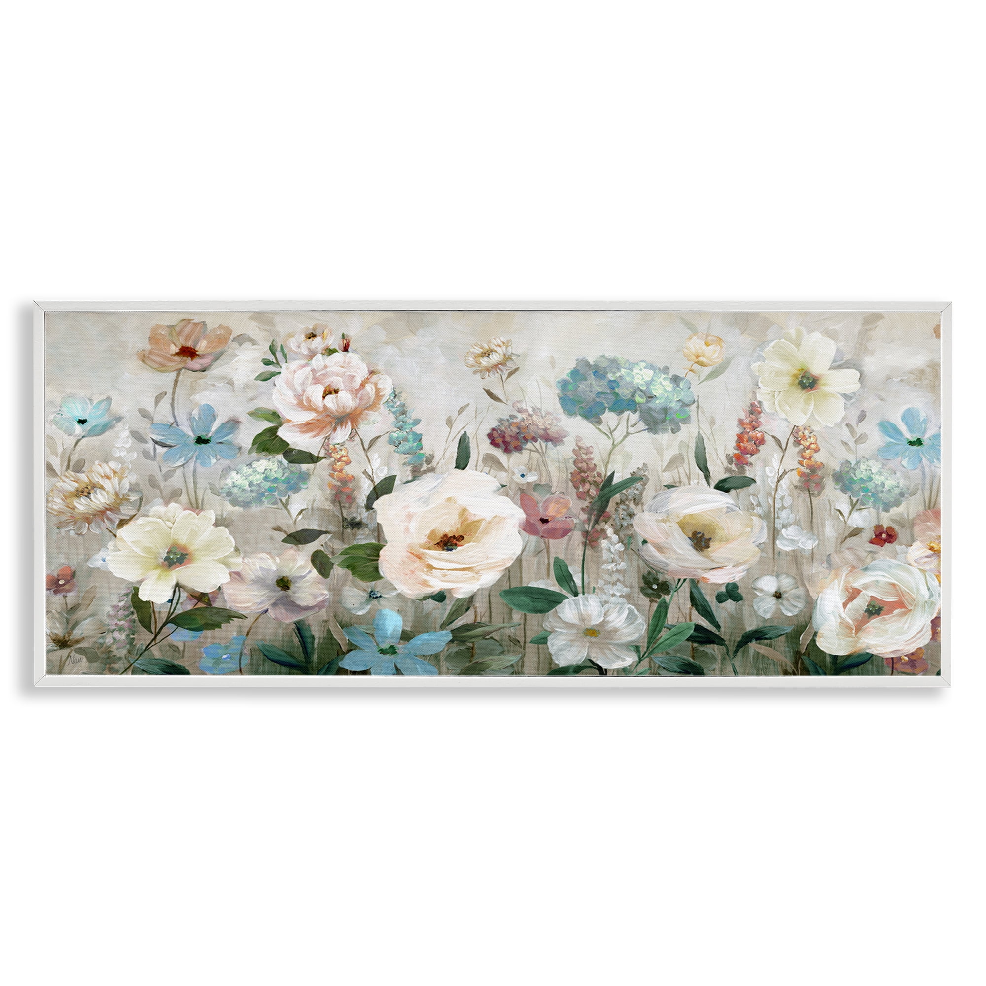 Stupell Industries Pastel Garden of Peonies White Framed Giclee Art, design by Nan
